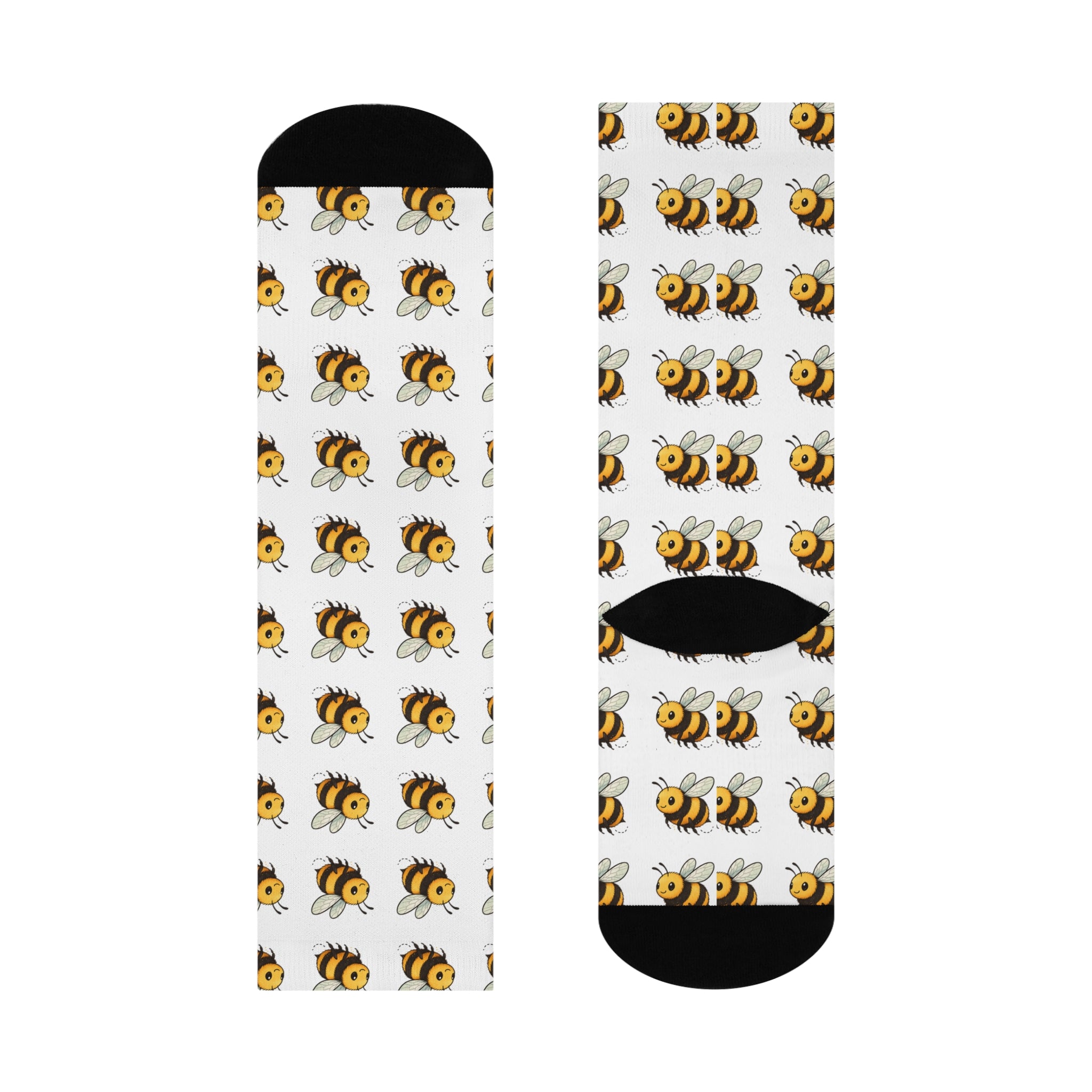 Bee Pattern Cushioned Crew Socks — Cute Bumblebee Novelty Socks for Women & Men, Soft Comfy Everyday Crew