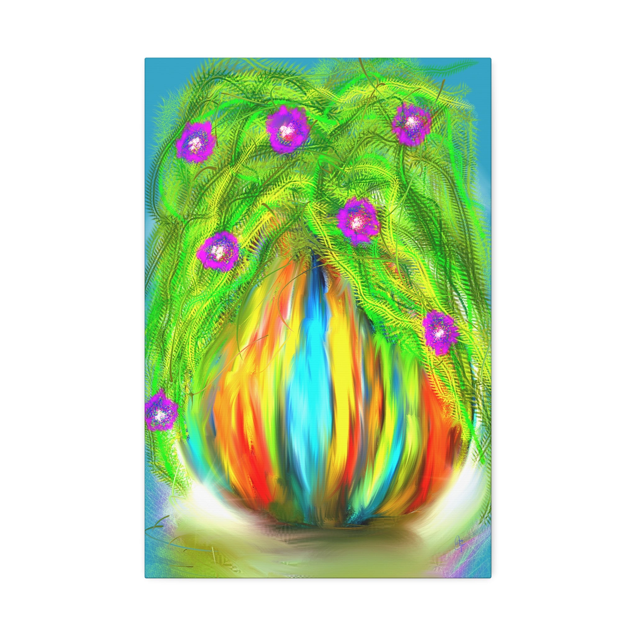 Abstract Floral Canvas Print — Colorful Blooming Vase Wall Art