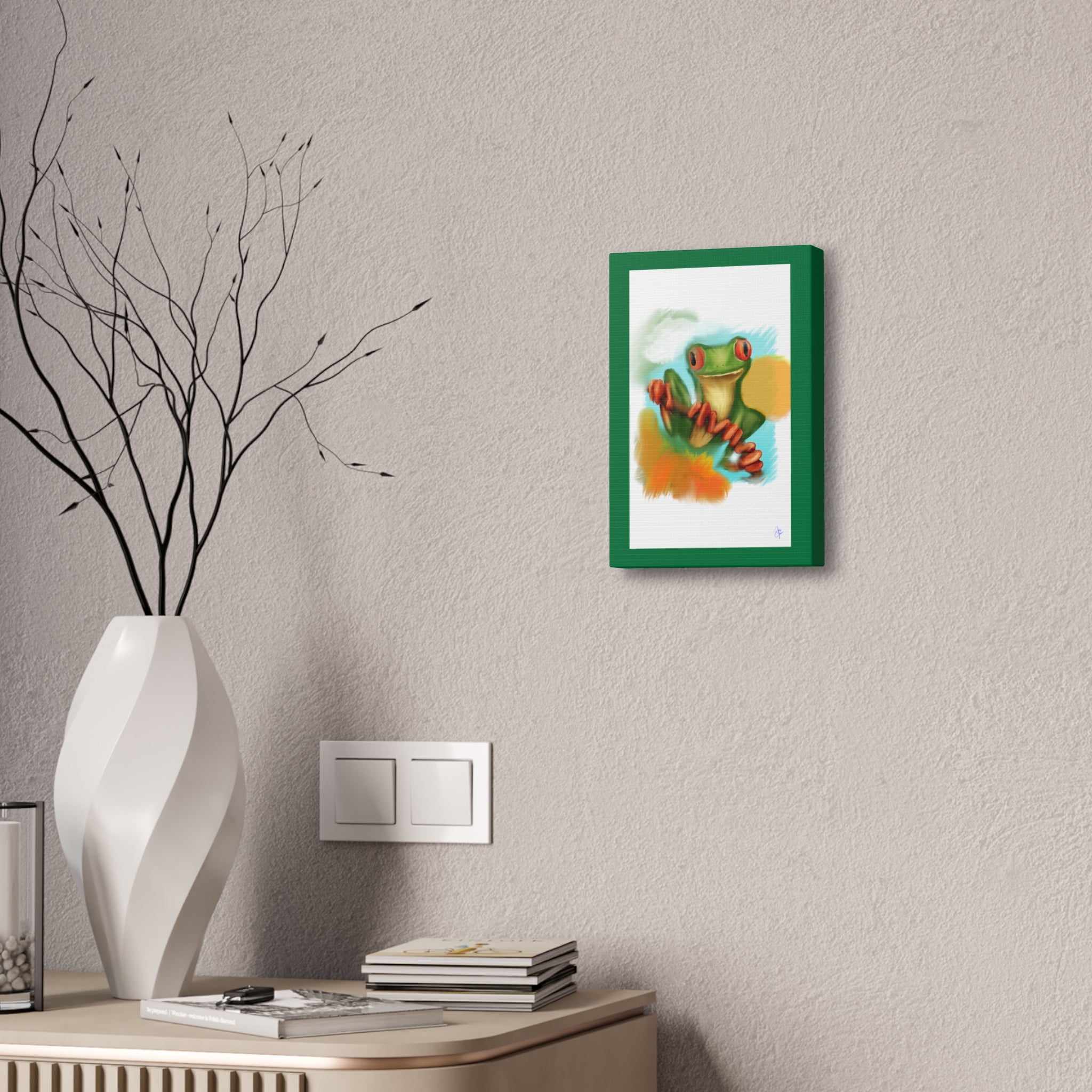 Red-Eyed Tree Frog Canvas Art – Colorful Tropical Wildlife Wall Decor, Stretched 1.5"