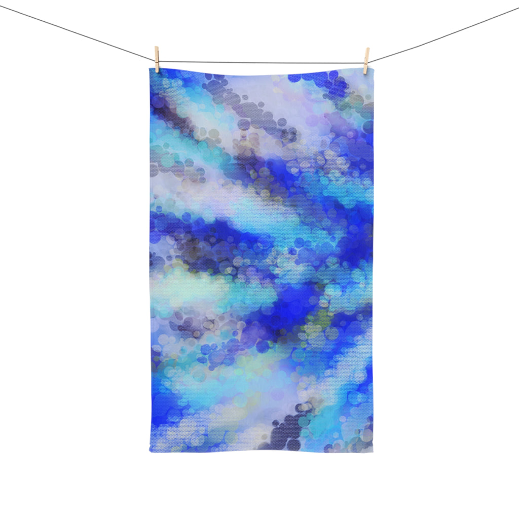 Blue Watercolor Burst Hand Towel — Abstract Ocean Tie-Dye Bathroom Accent