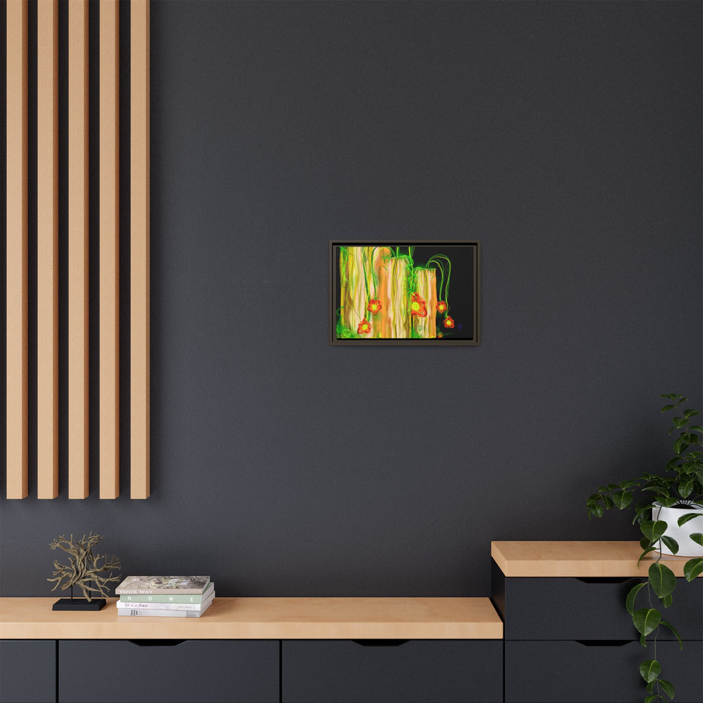 Framed Matte Canvas Print — Neon Floral Candlelight Art