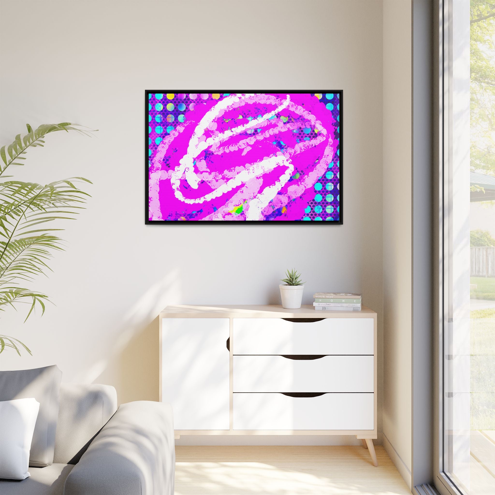 Abstract Neon Pop Art Matte Canvas — Framed Multi‑Color Wall Art