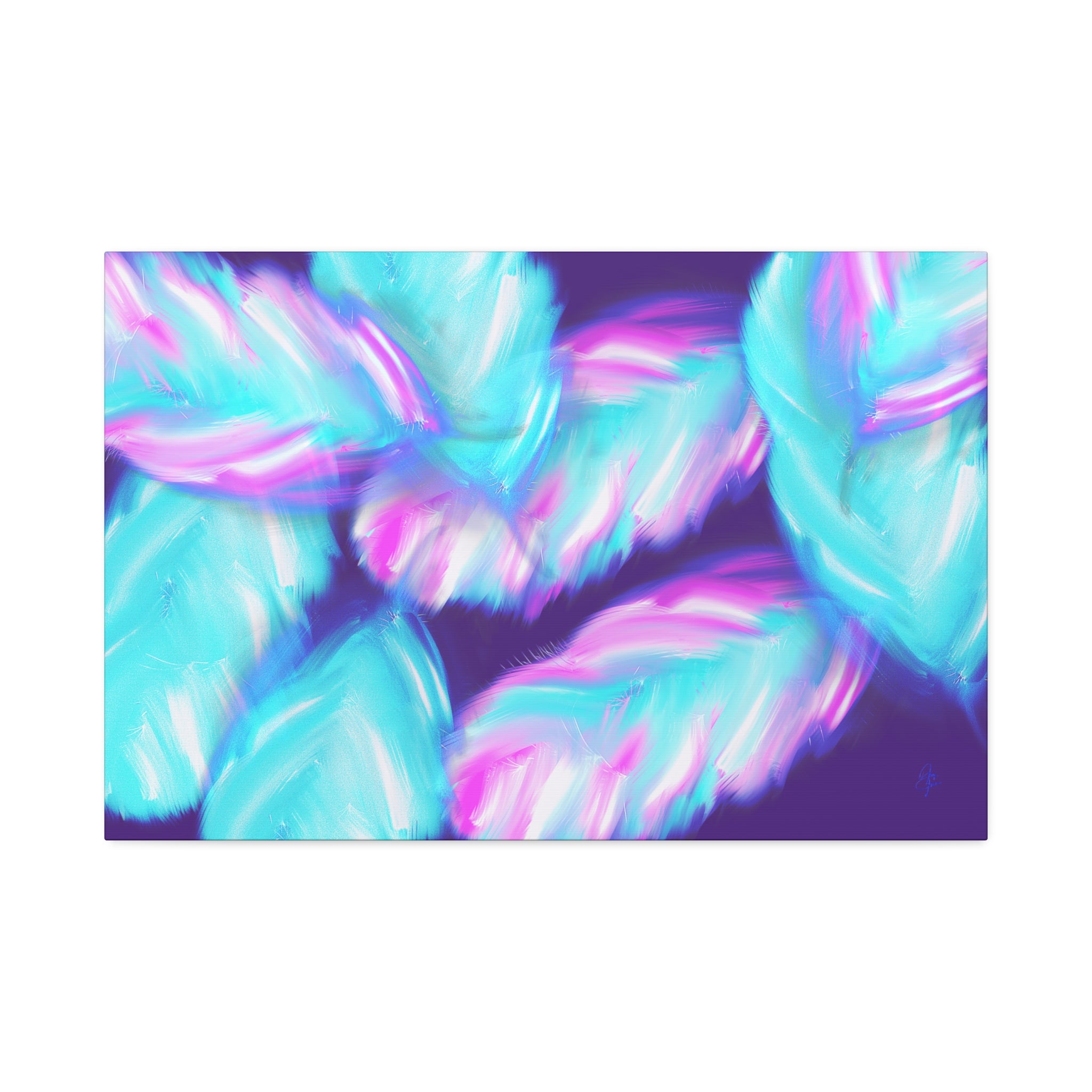 Abstract Neon Feathers Canvas Print — Turquoise & Pink Stretched Wall Art