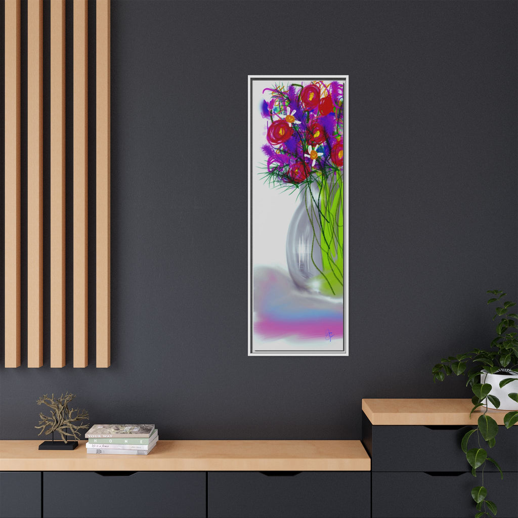 Framed Floral Bouquet Matte Canvas Wall Art — Colorful Abstract Flowers in Vase