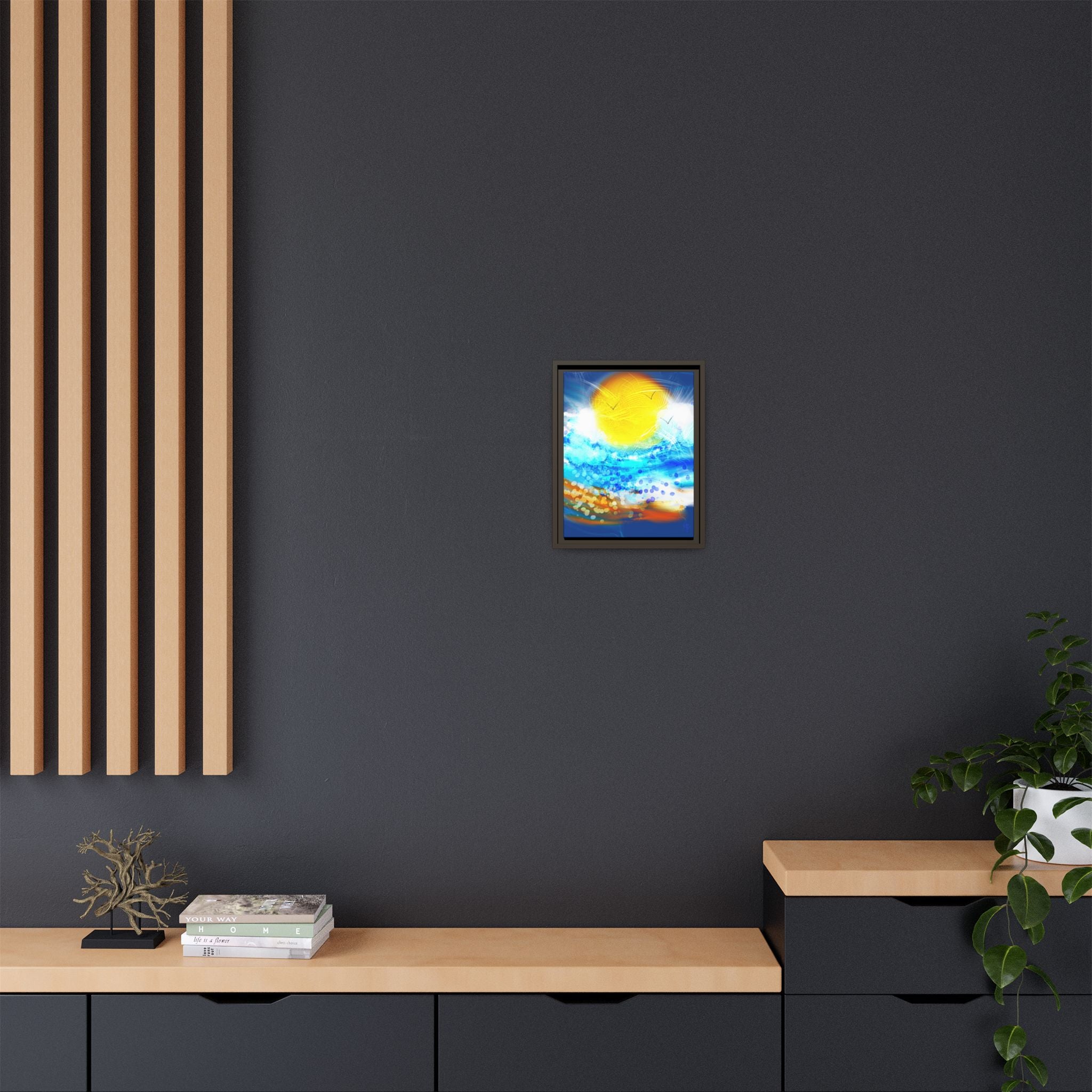 Sunshine Shore Matte Canvas Framed Wall Art — Bright Abstract Beach Print