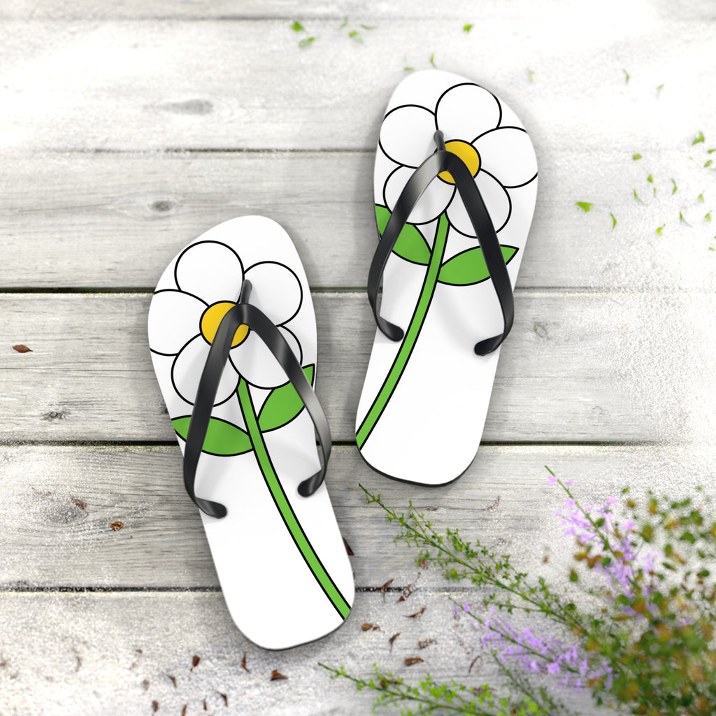 Daisy Print Flip Flops — Cute White & Yellow Flower Beach Sandals