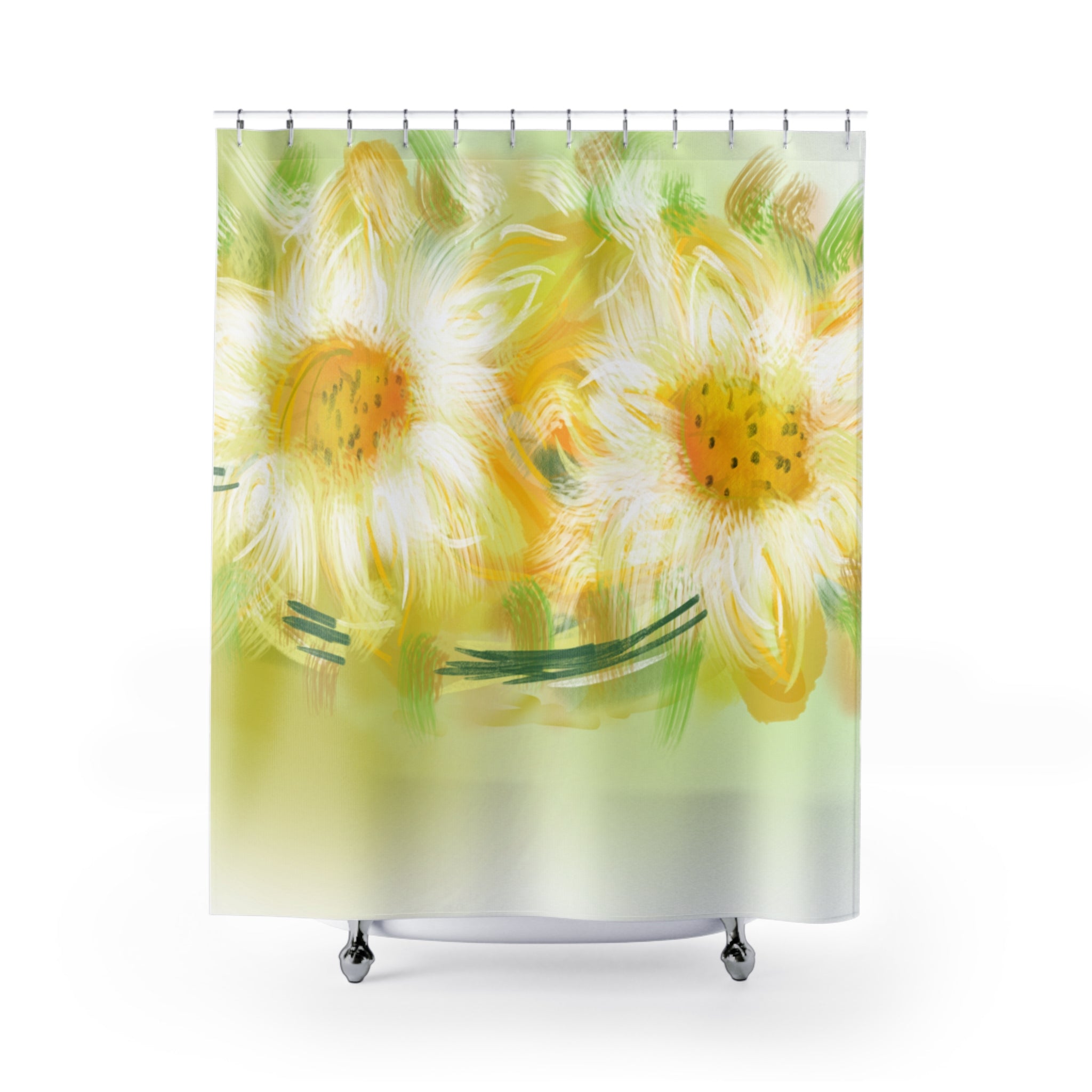 Sunlit Daisies Floral Shower Curtain — Bright Yellow Watercolor Bathroom Décor