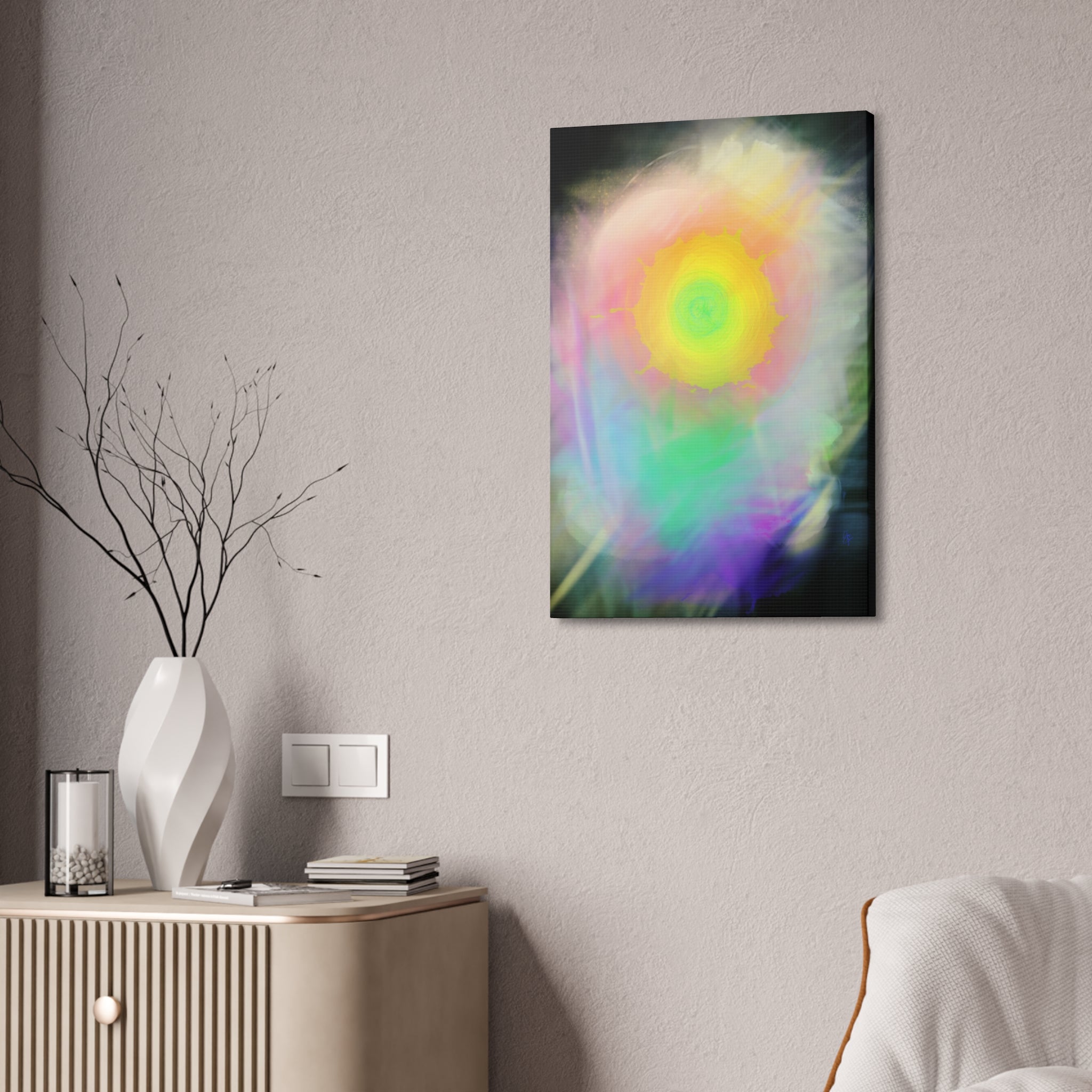 Neon Feather Canvas Stretched Wall Art