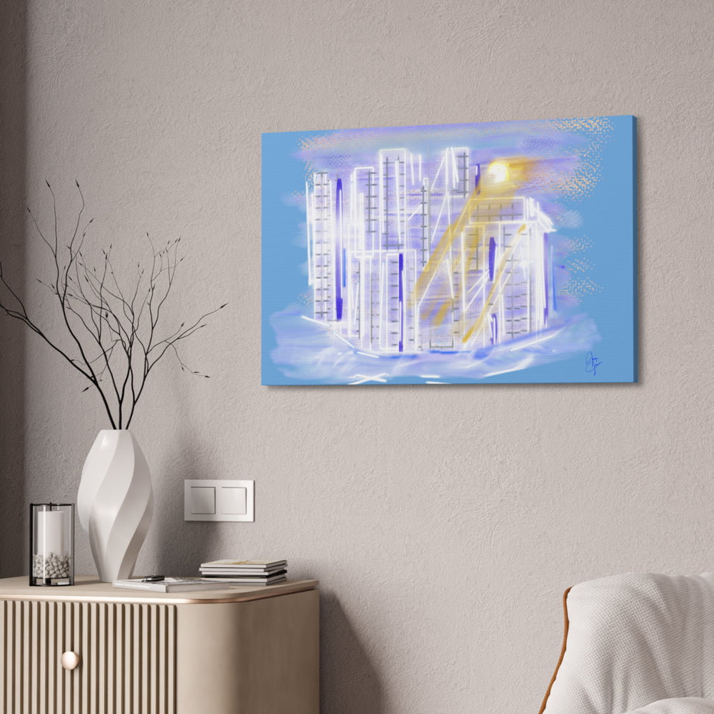 Urban Nightscape Canvas Art - Neon City Skyline Stretched Canvas
