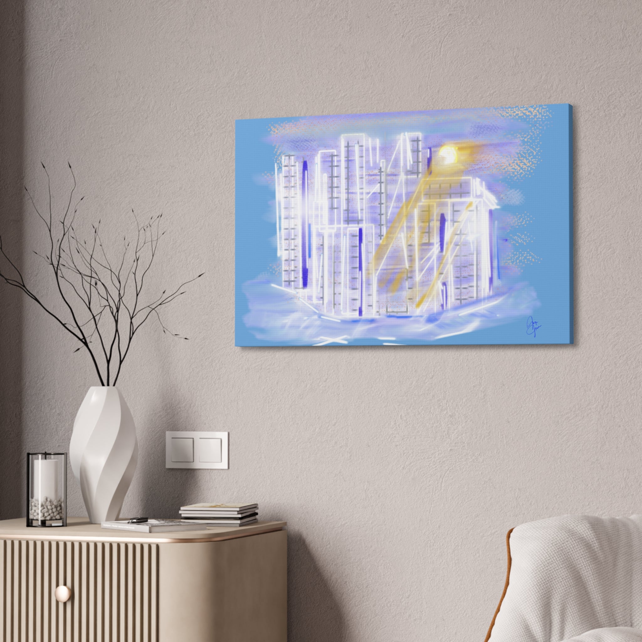 Urban Nightscape Canvas Art - Neon City Skyline Stretched Canvas