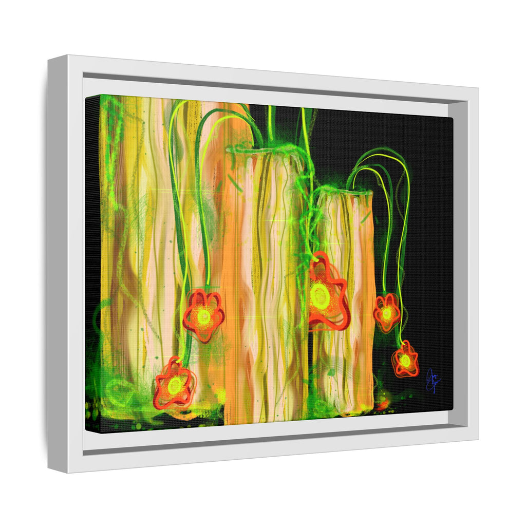 Framed Matte Canvas Print — Neon Floral Candlelight Art