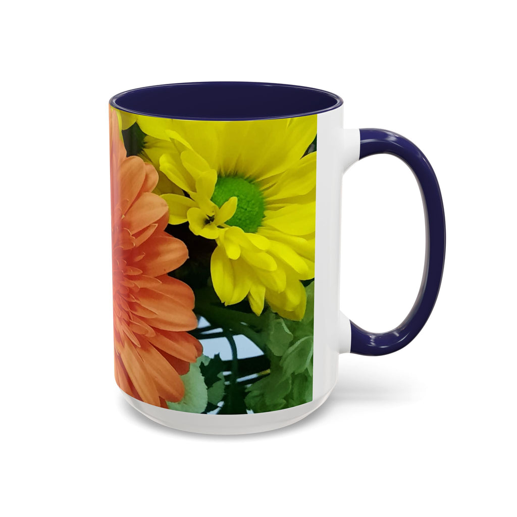 Floral Gerbera Accent Coffee Mug — Orange & Yellow Daisy Photo Wrap (11/15 oz)
