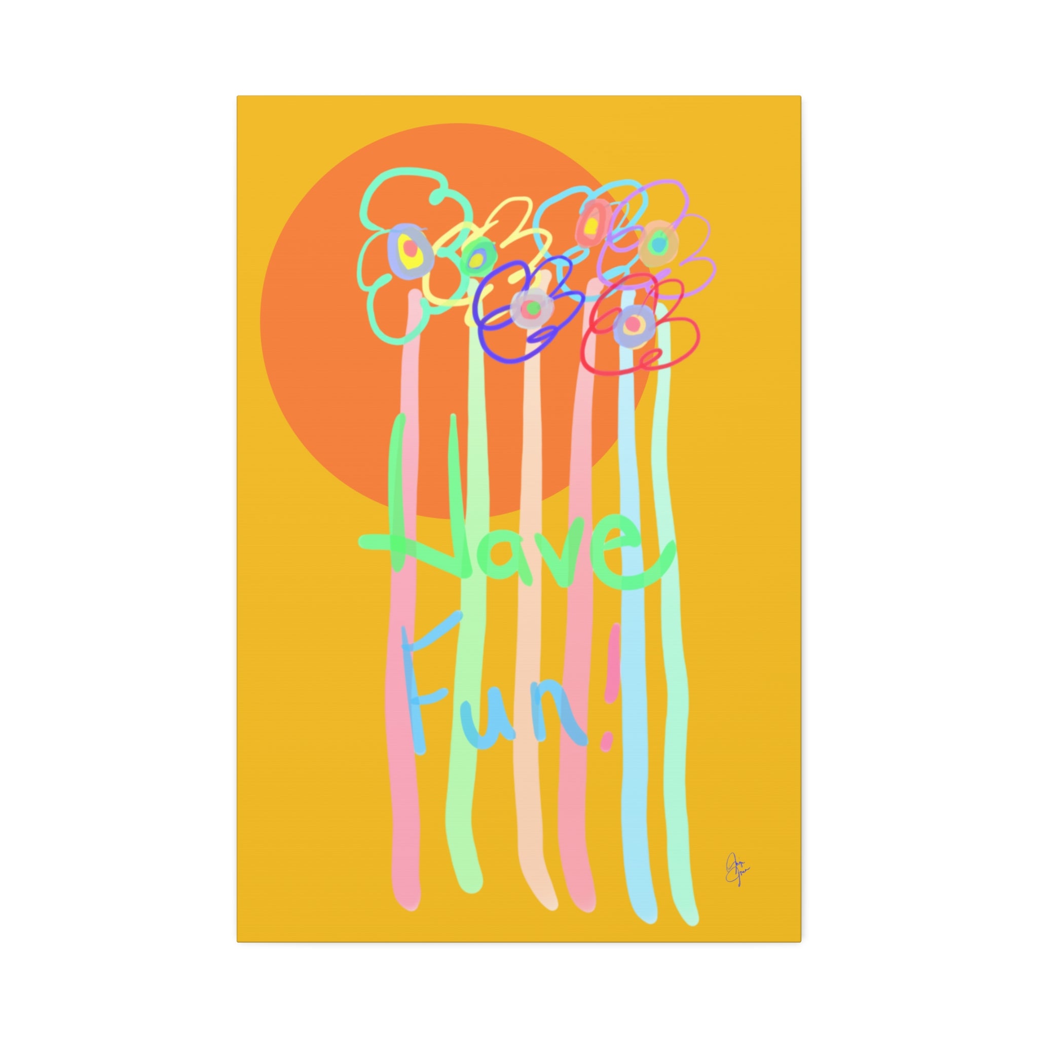Have Fun Floral Canvas Art — Bright Green Stretched Wall Decor
