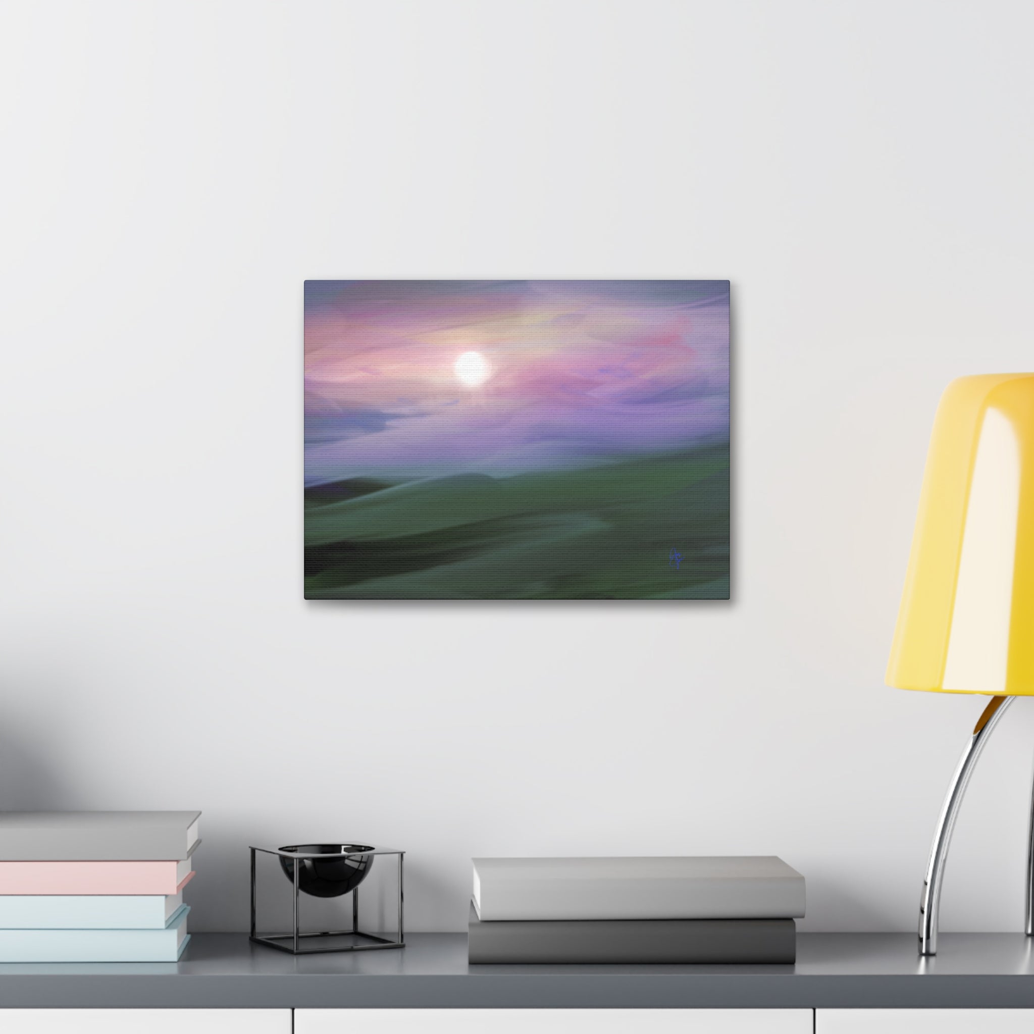 Sunrise Mist Landscape Canvas Print — Serene Pastel Wall Art