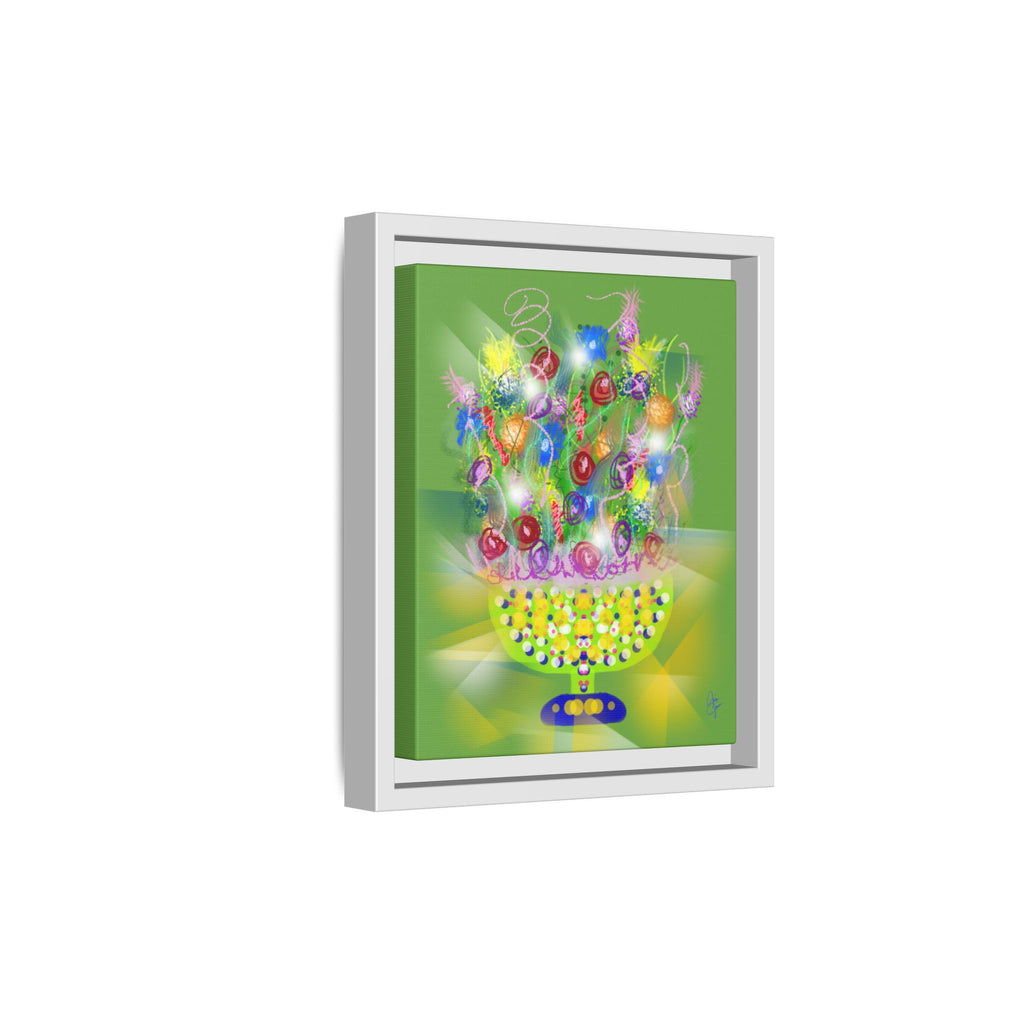 Framed Canvas Art - Colorful Festive Bouquet on Deep Blue Matte