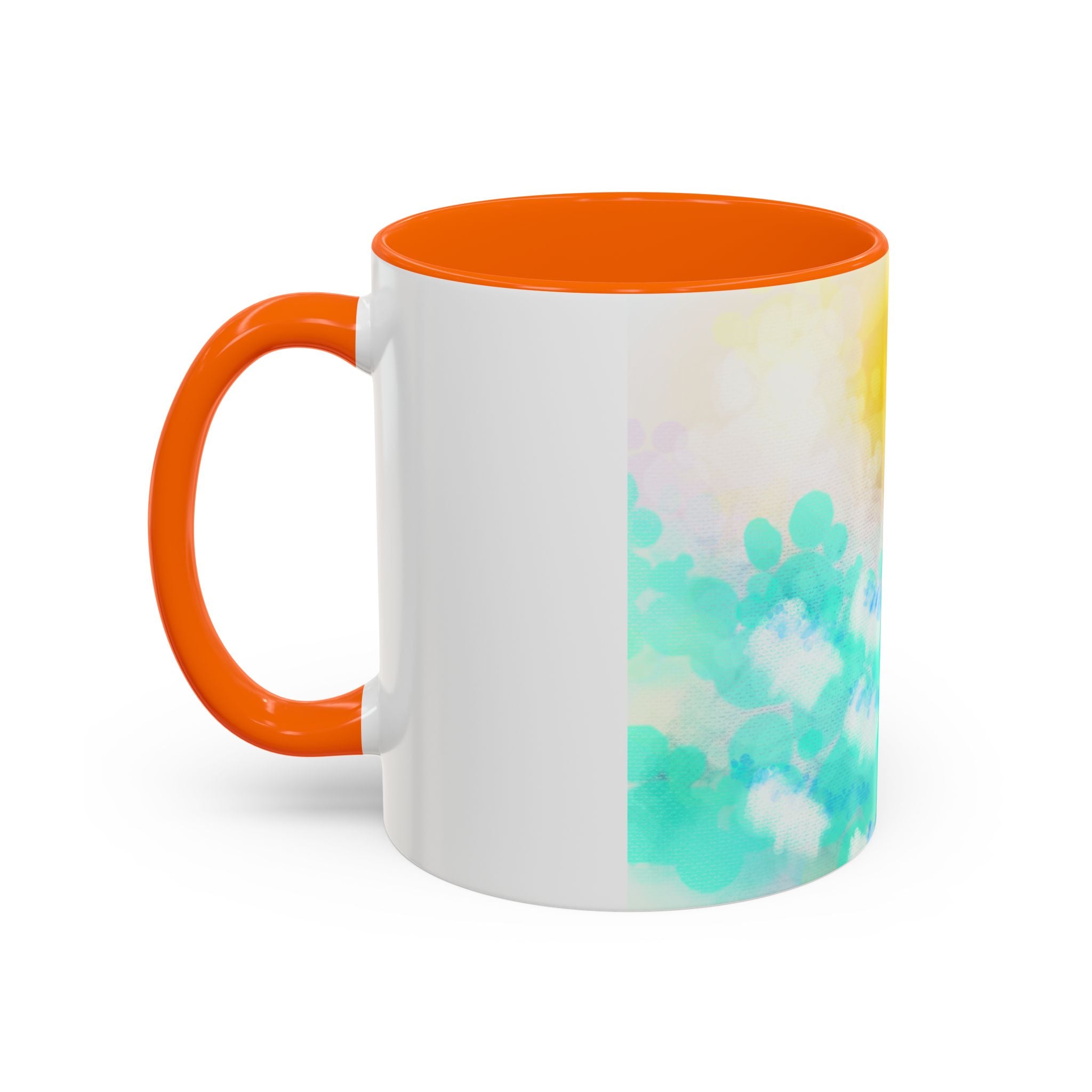 Sunrise Watercolor Accent Coffee Mug — Bright Abstract Teal & Yellow Ceramic
