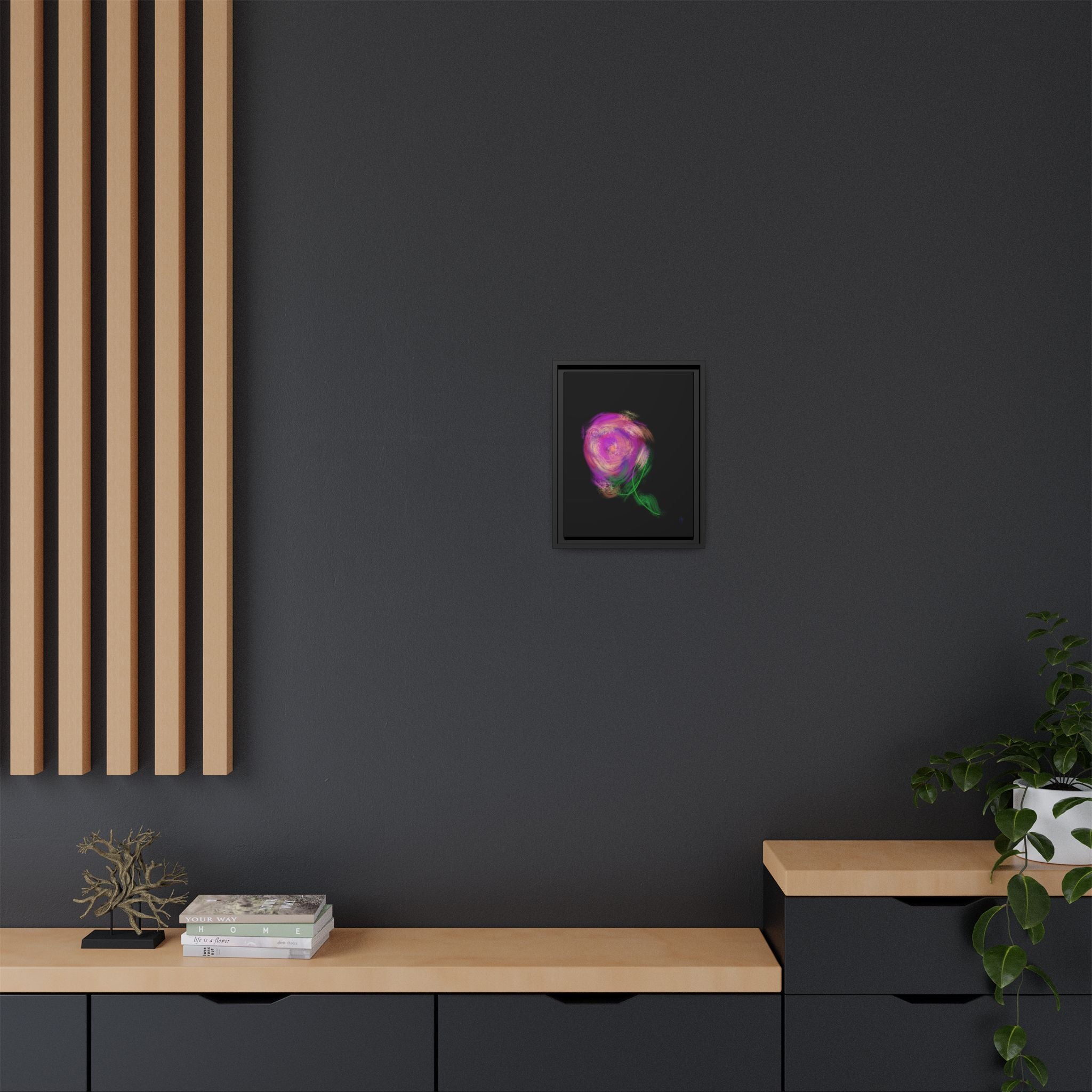 Abstract Rose Swirl Matte Framed Canvas — Multicolor Floral Wall Art