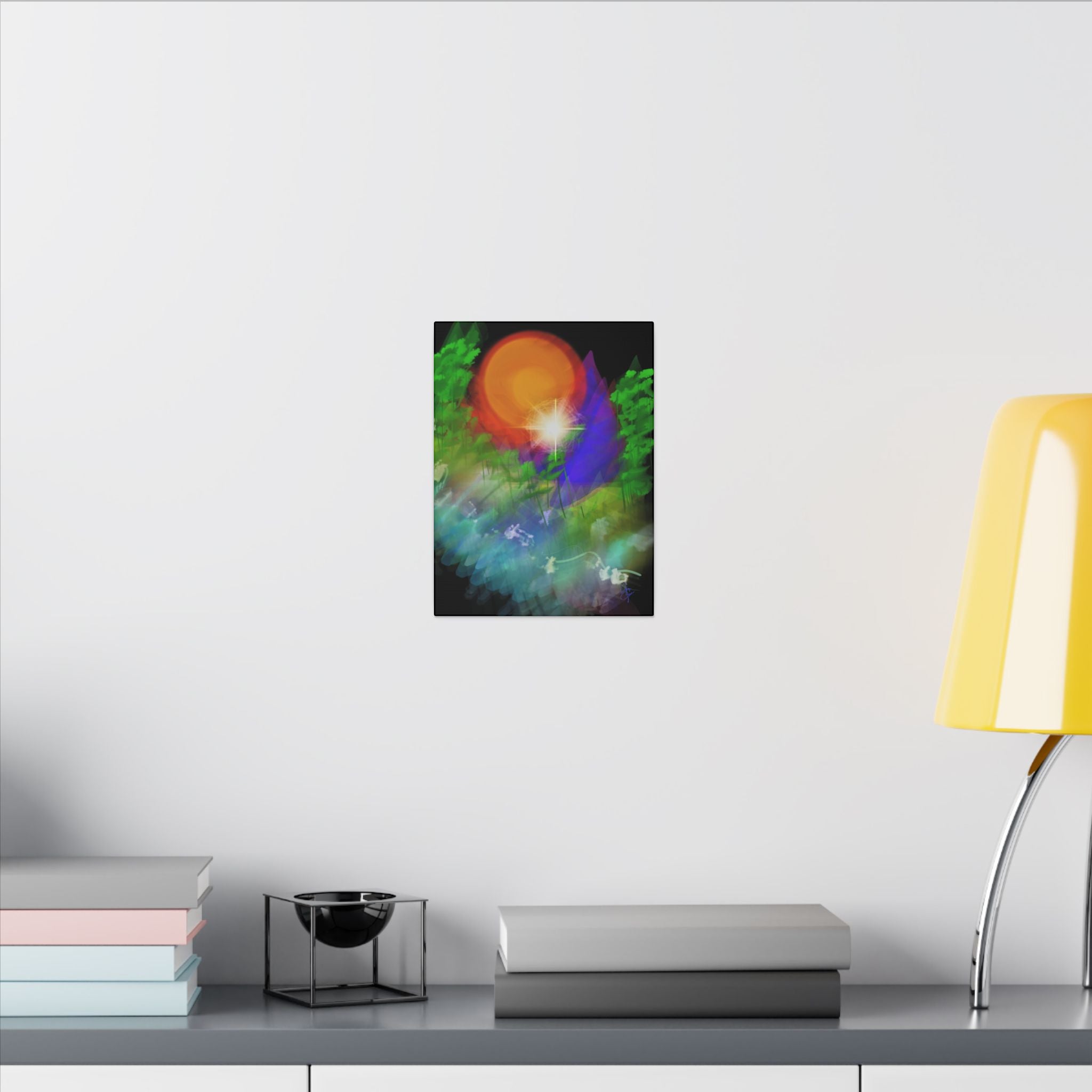 Sunburst Forest Matte Canvas Wall Art — Abstract Nature Landscape