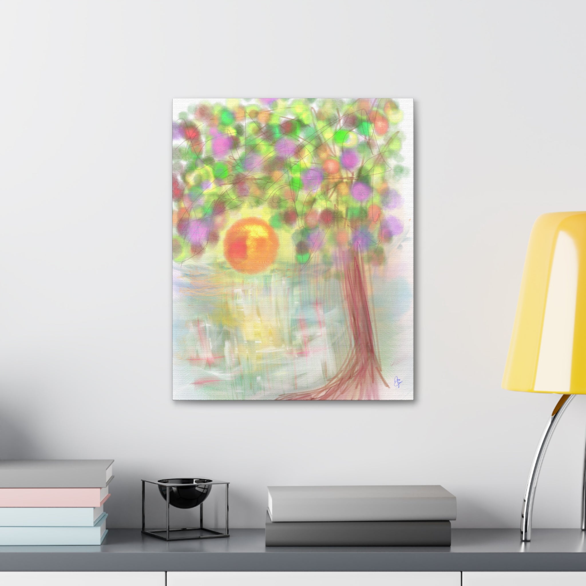 Canvas Art Print — Colorful Abstract Tree with Sun, Stretched Canvas 1.5"