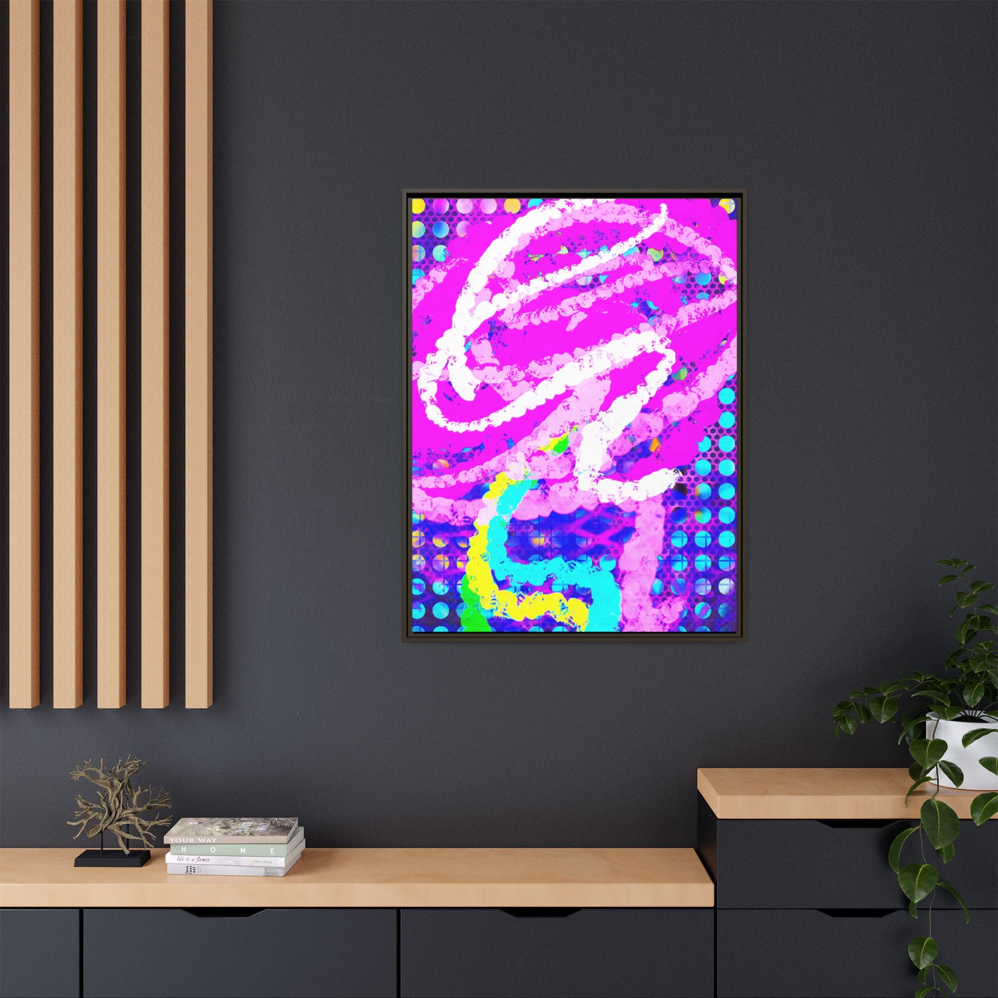 Abstract Neon Pop Art Matte Canvas — Framed Multi‑Color Wall Art