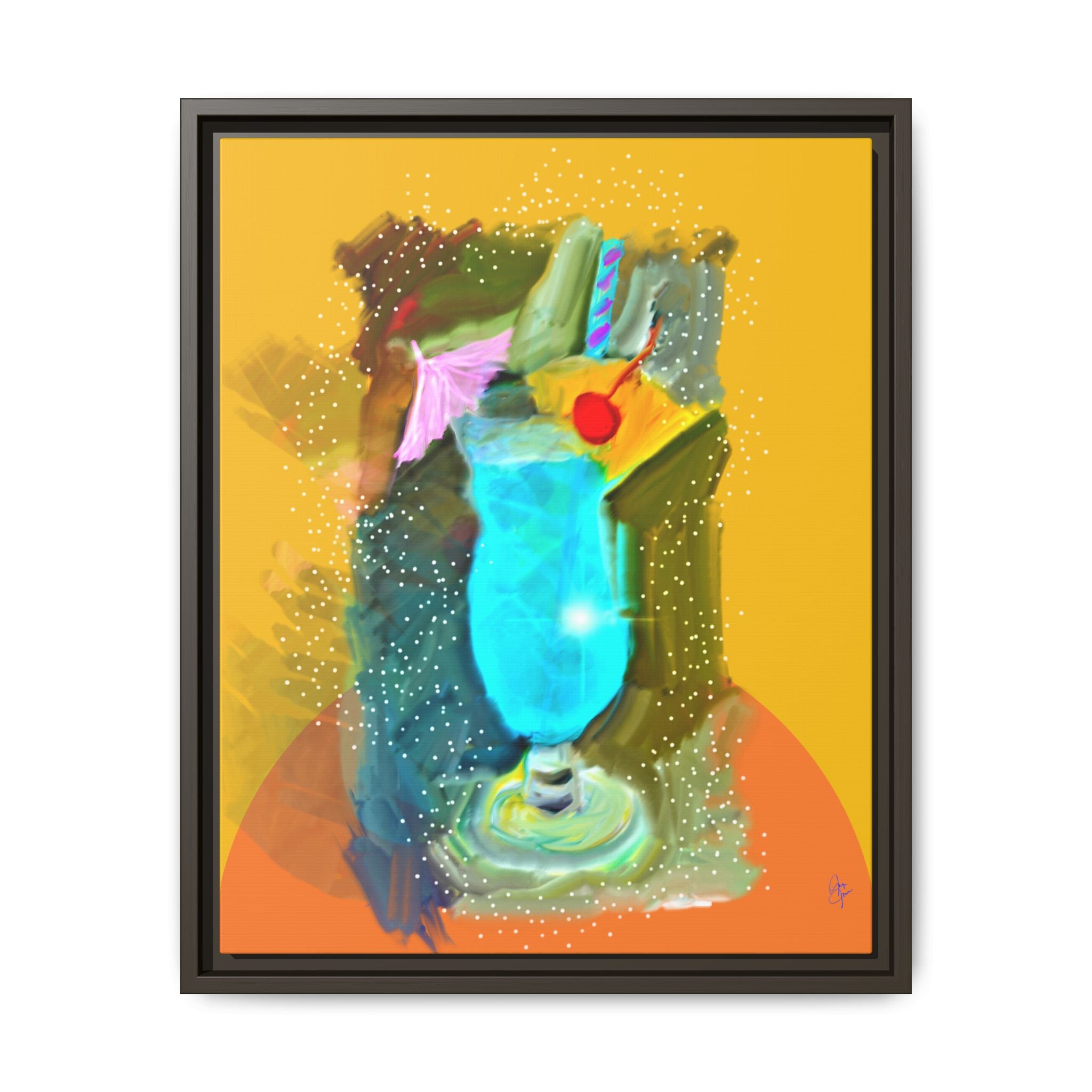 Tropical Blue Cocktail Canvas Print — Framed Matte Bar Art