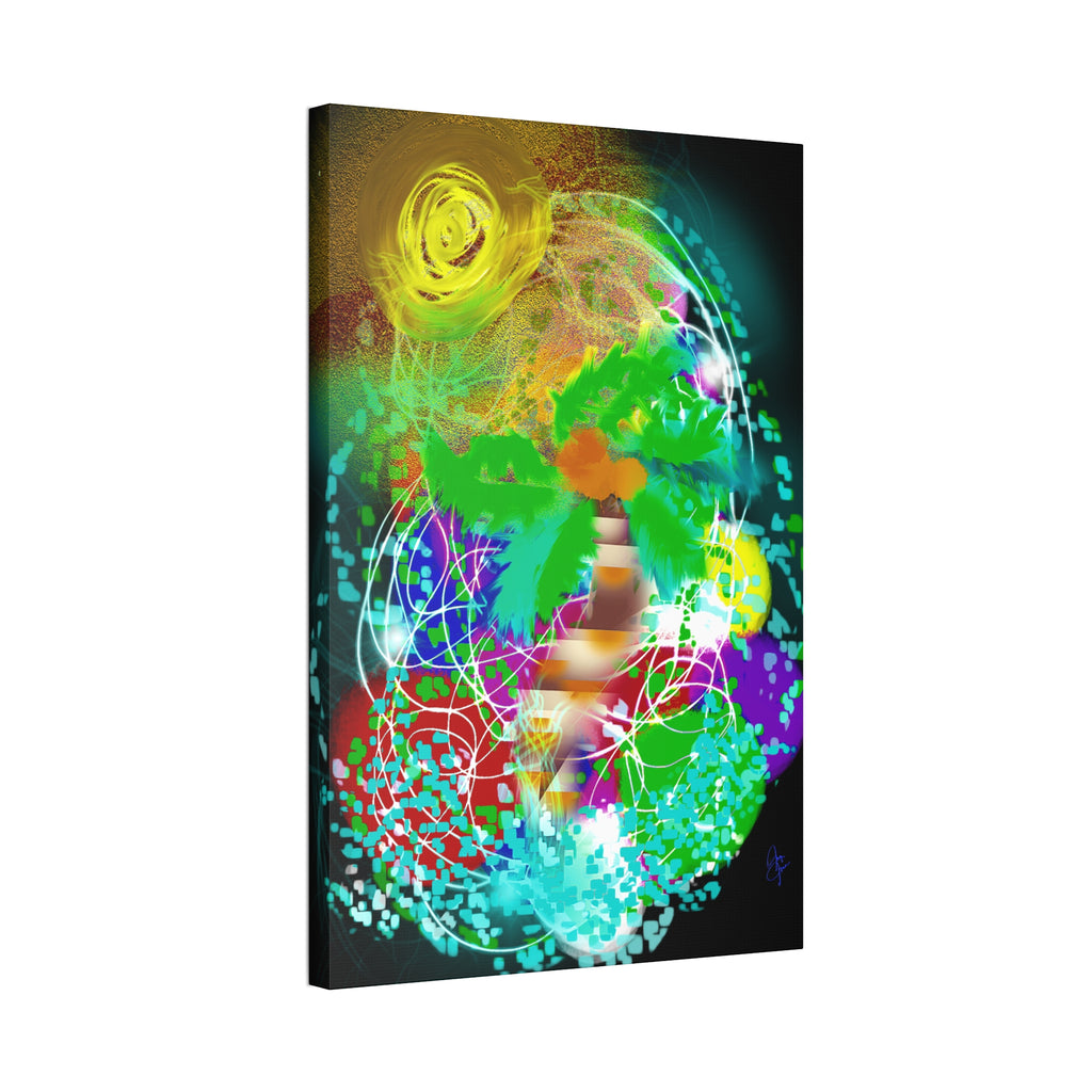 Tropical Abstract Canvas Print — Colorful Palm Tree Wall Art Stretched 1.5"