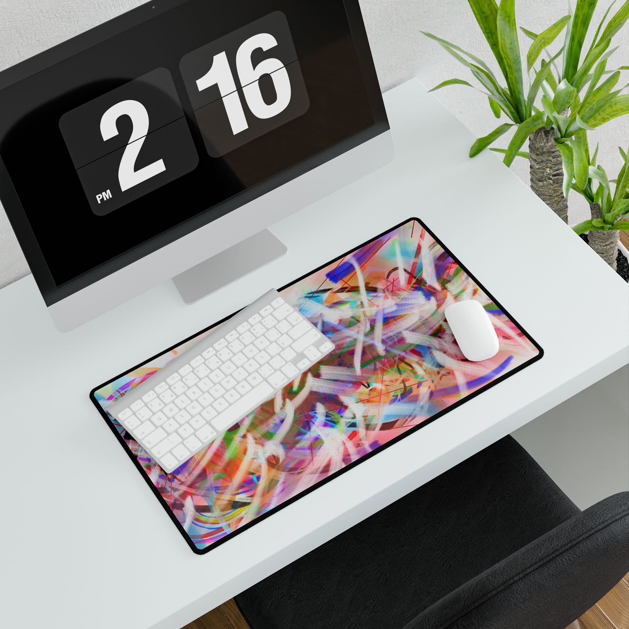 Abstract Neon Swirl Desk Mat — Colorful Artistic Mouse Pad