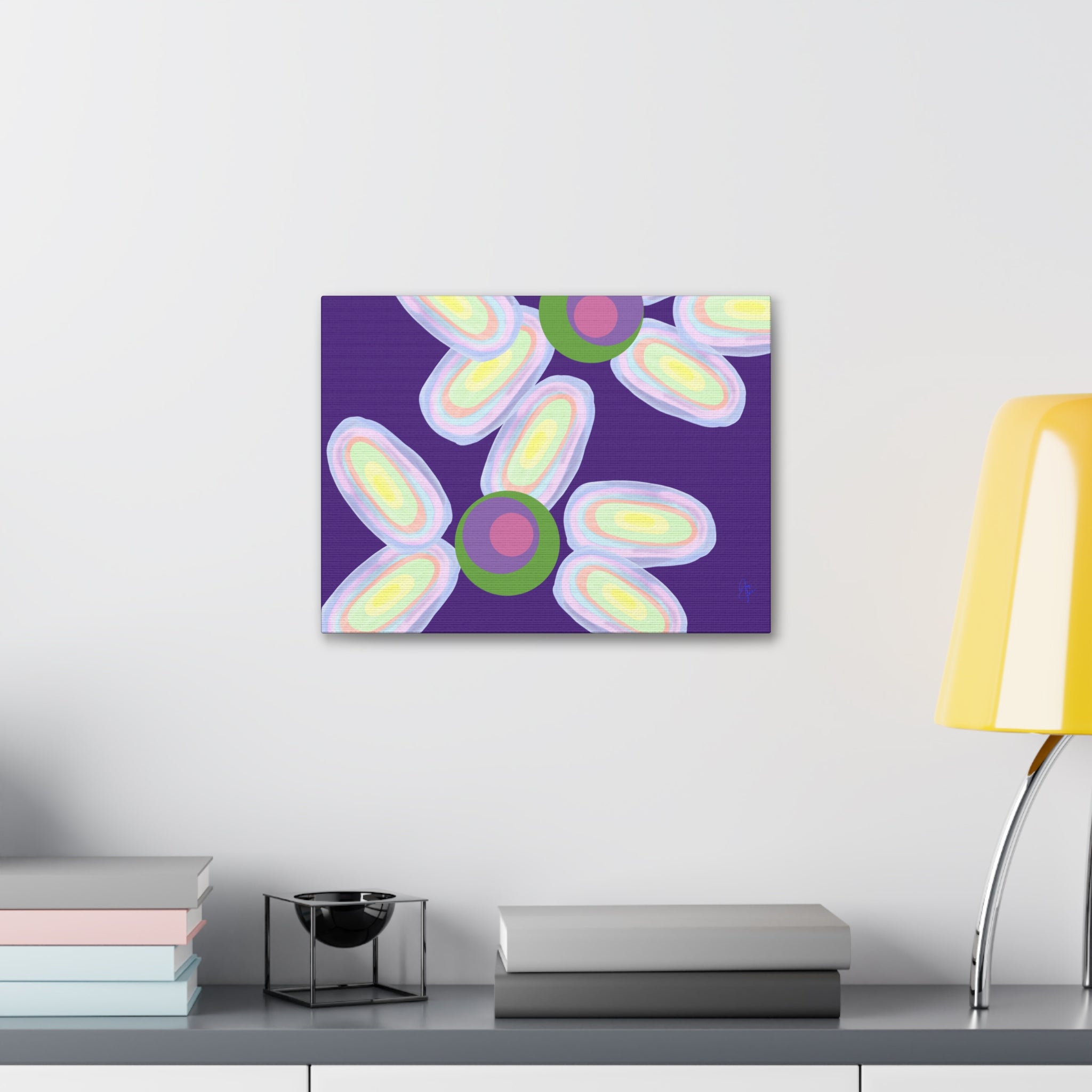Abstract Pastel Daisy Canvas Print — Modern Floral Wall Art on Deep Blue