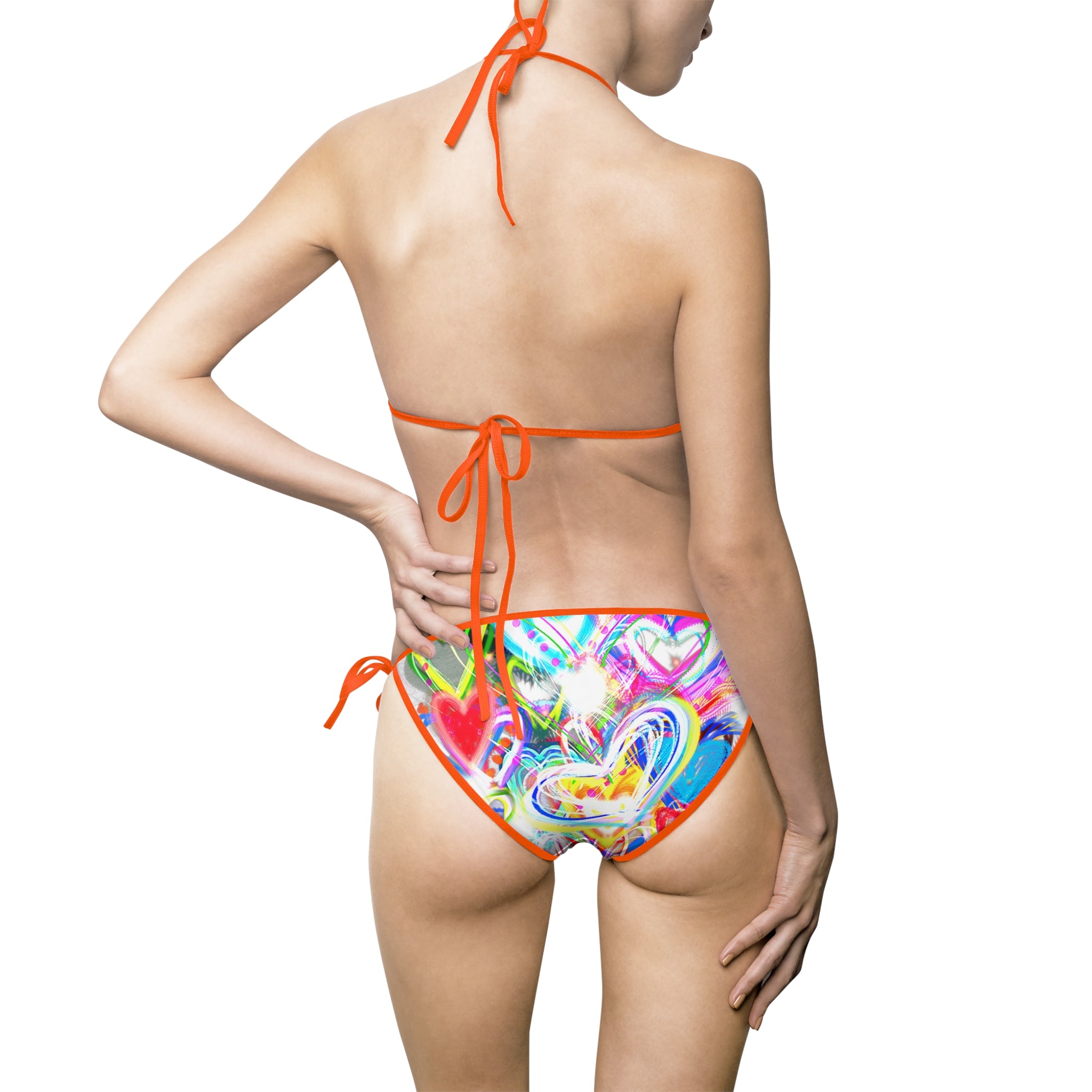 Tie-Side Bikini - Colorful Abstract Heart Print Women's Swimsuit