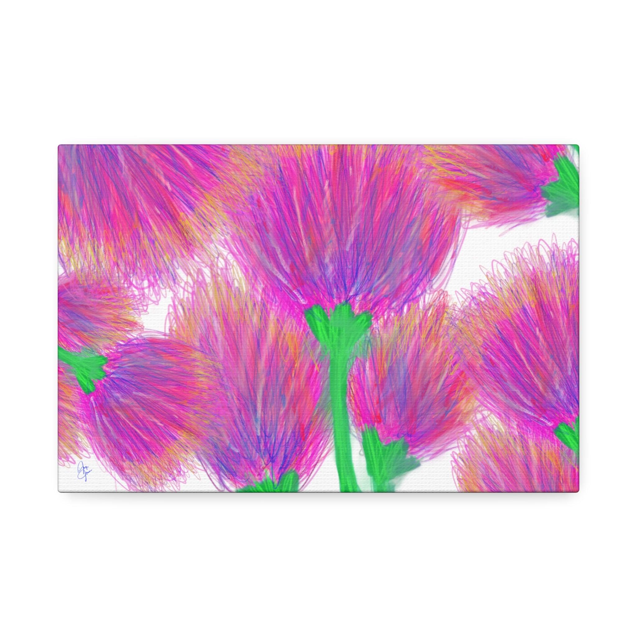 Floral Burst Canvas Print — Vibrant Pink Thistles Stretched Wall Art