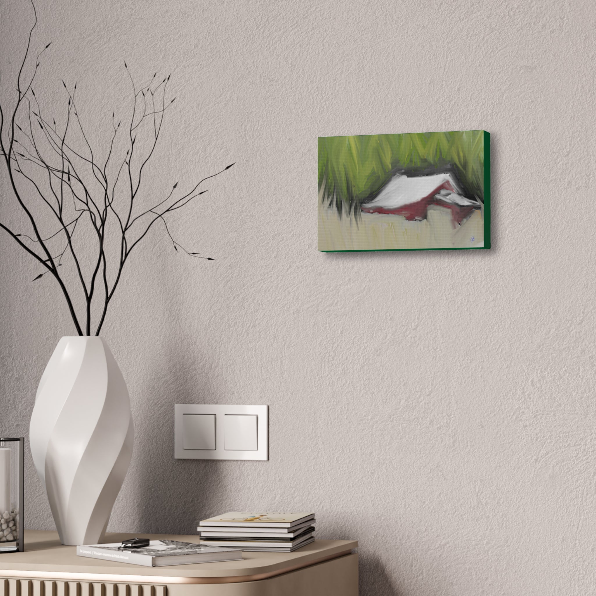 Canvas Wall Art - Red Barn in Green Field Stretched Canvas (1.5")