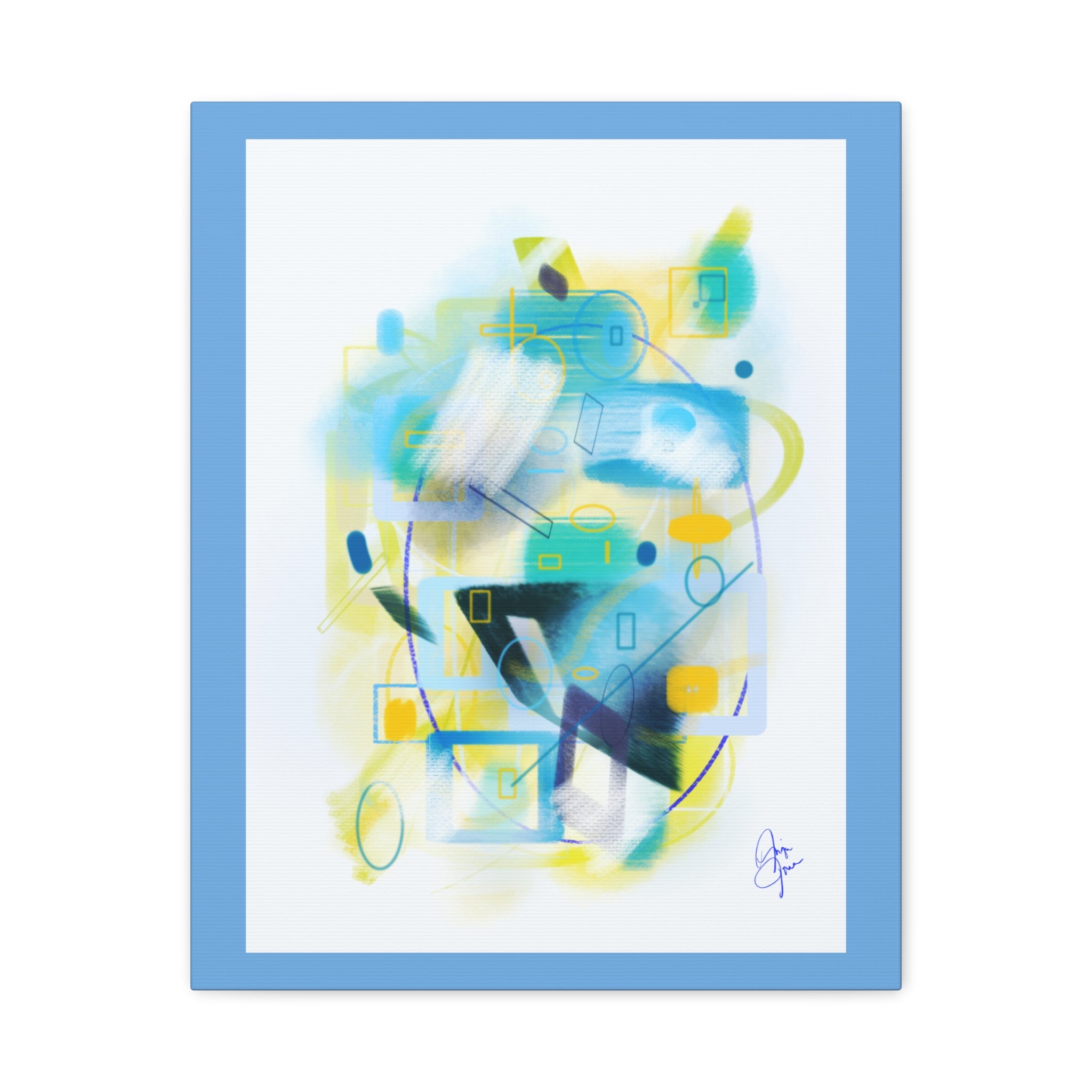 Abstract Blue & Yellow Geometry Canvas Print — Modern Stretched Wall Art
