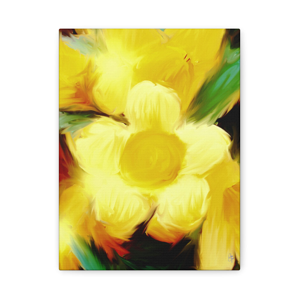 Yellow Floral Canvas Wall Art – Bright Sunflower-Style Painting, Matte Stretched Print