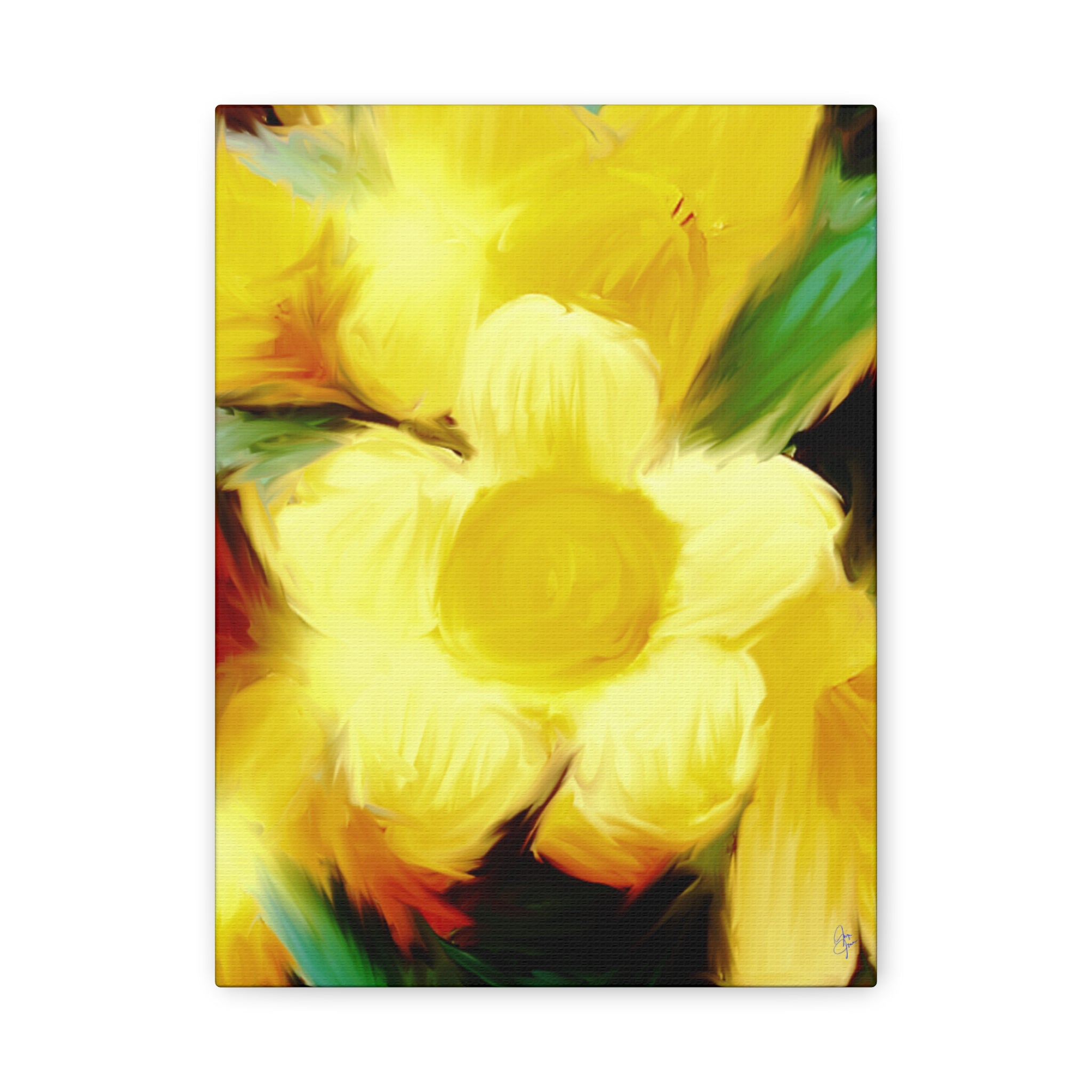 Yellow Floral Canvas Wall Art – Bright Sunflower-Style Painting, Matte Stretched Print