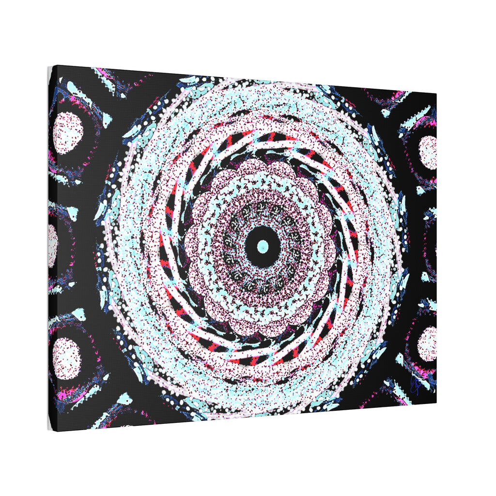 Mandala Kaleidoscope Canvas Wall Art — Psychedelic Pink & Teal Stretched Canvas (1.5")