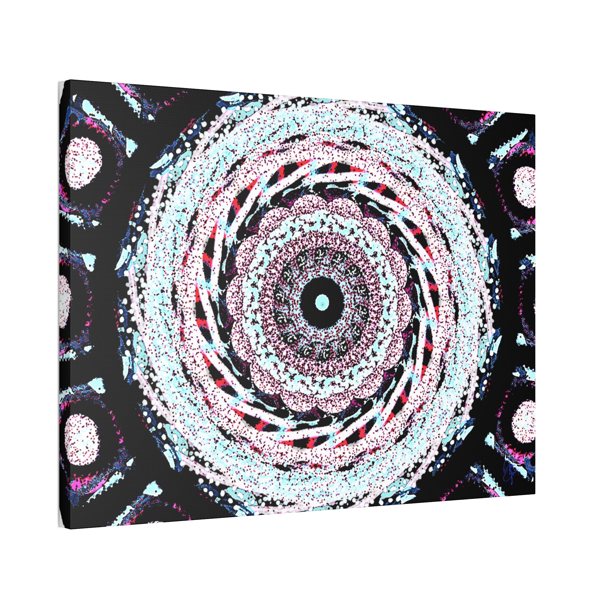 Mandala Kaleidoscope Canvas Wall Art — Psychedelic Pink & Teal Stretched Canvas (1.5")