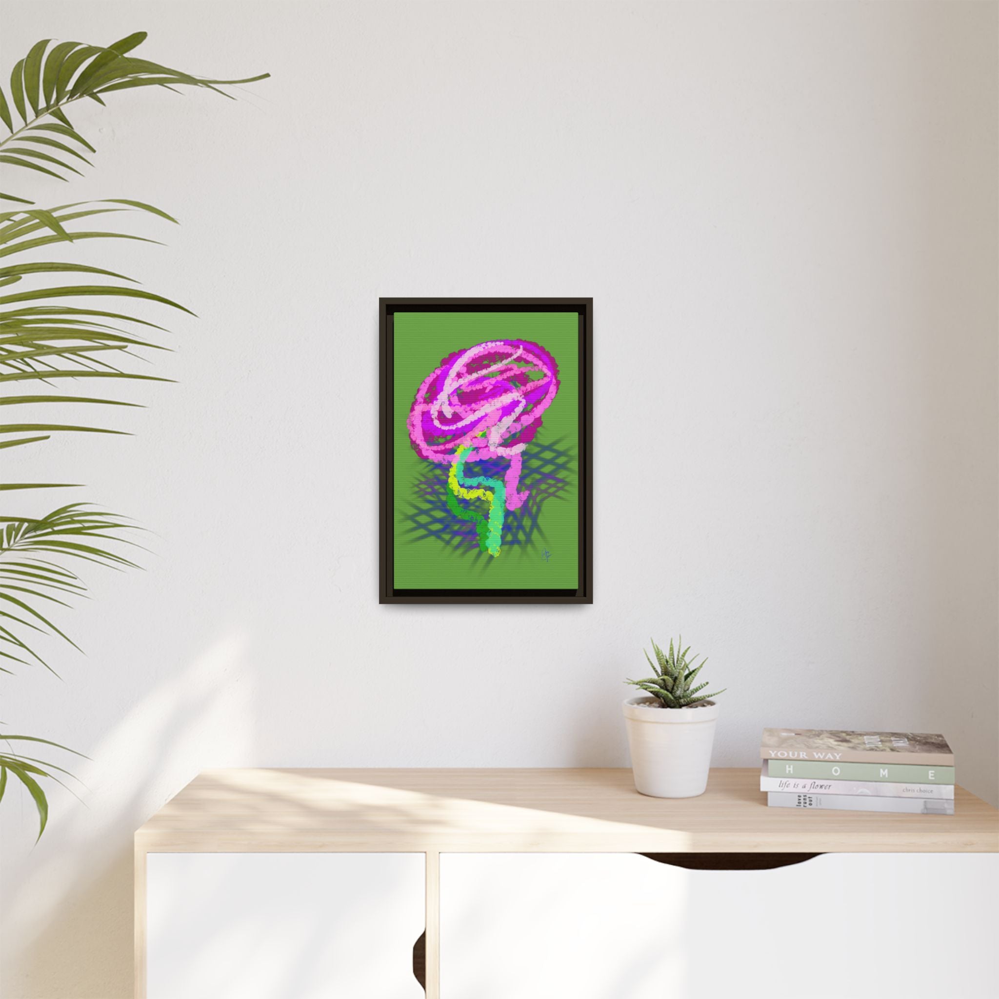 Framed Matte Canvas - Neon Rose Abstract Wall Art