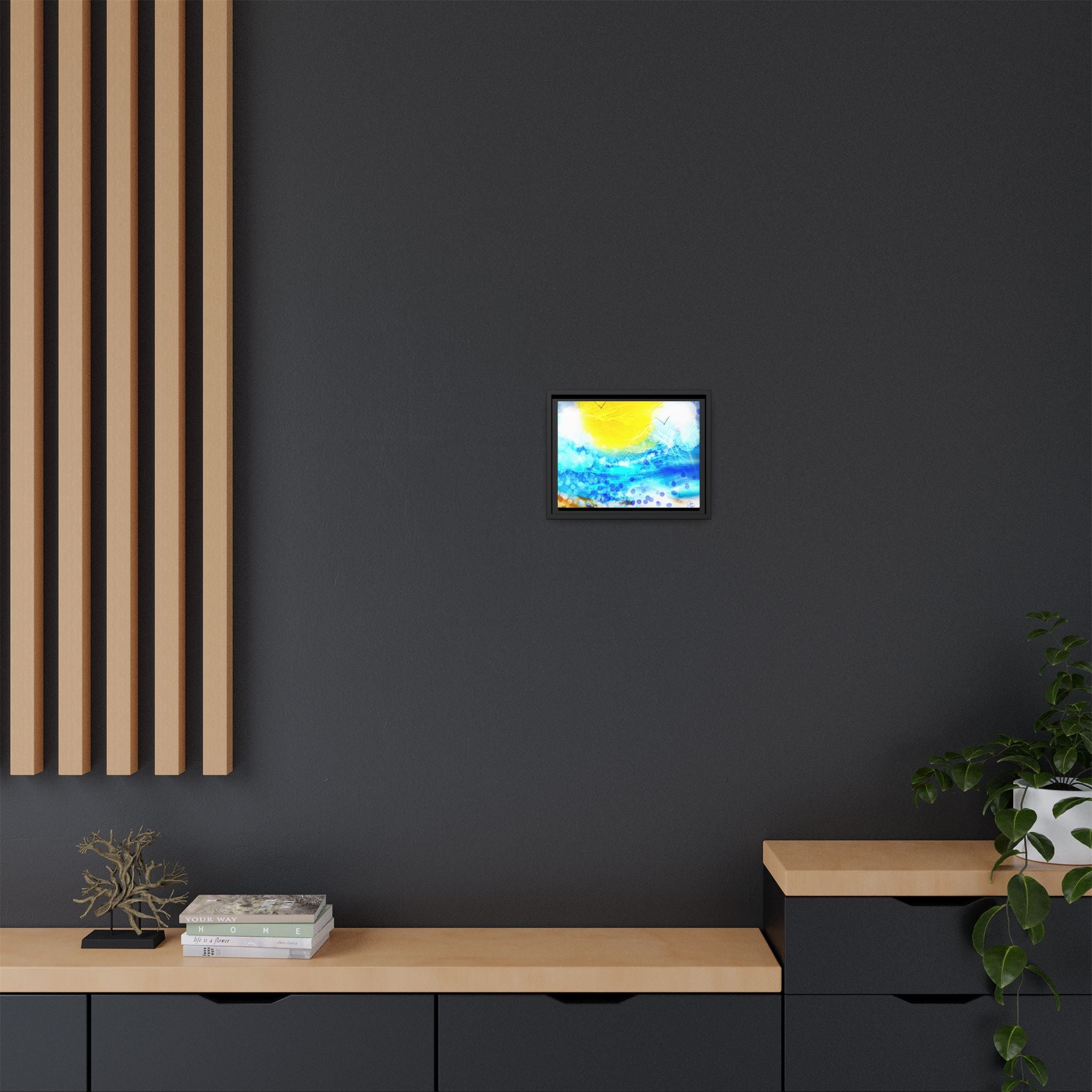 Sunshine Shore Matte Canvas Framed Wall Art — Bright Abstract Beach Print