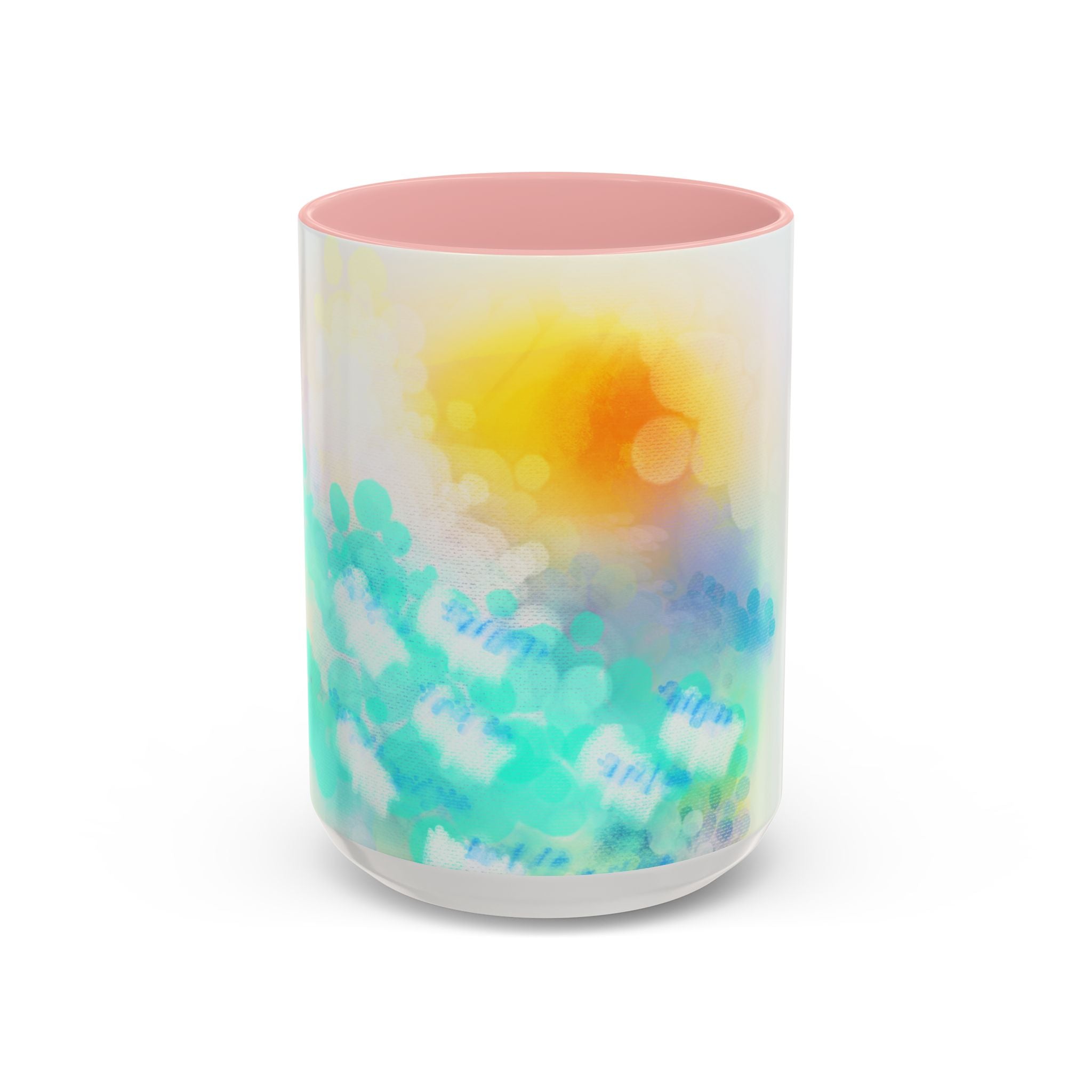 Sunrise Watercolor Accent Coffee Mug — Bright Abstract Teal & Yellow Ceramic