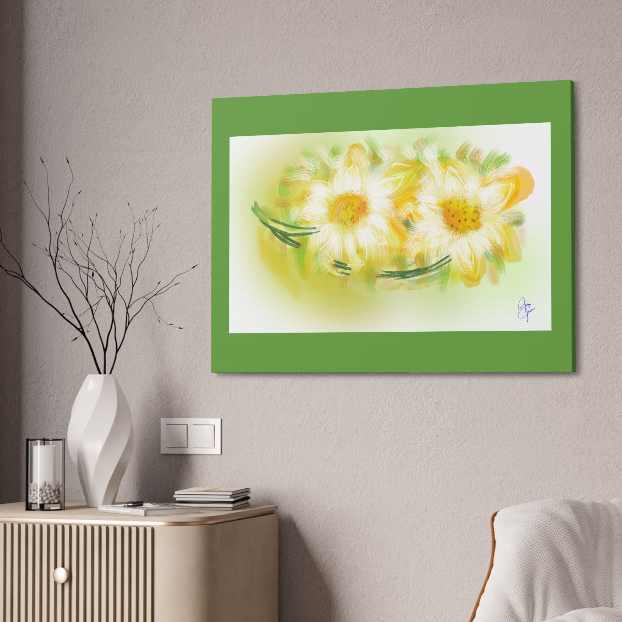 Yellow Daisy Floral Canvas Print – Stretched 1.5" Edge Art