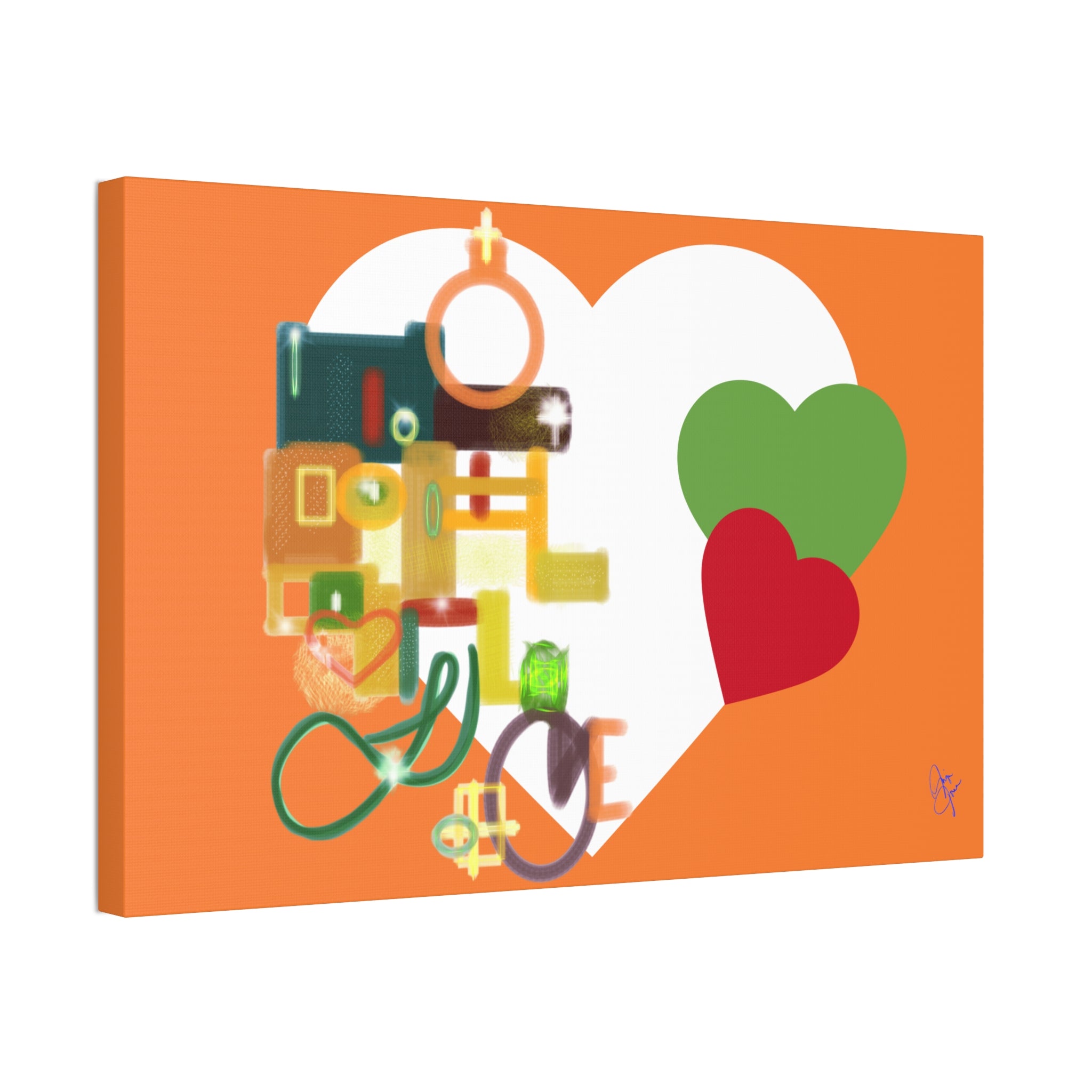 Abstract Heart Collage Canvas Art – Orange Love Wall Decor