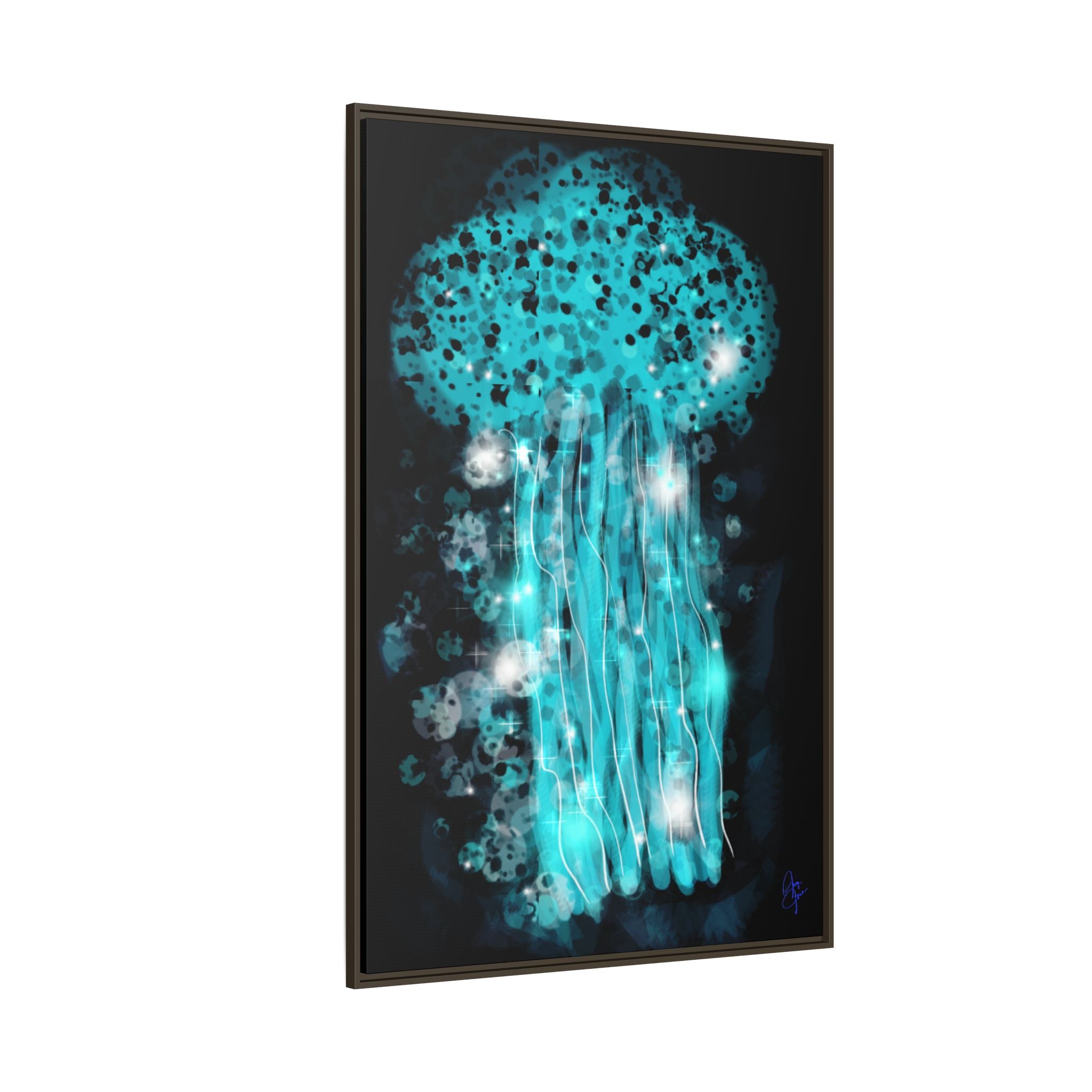 Glowing Jellyfish Art Print — Framed Matte Canvas