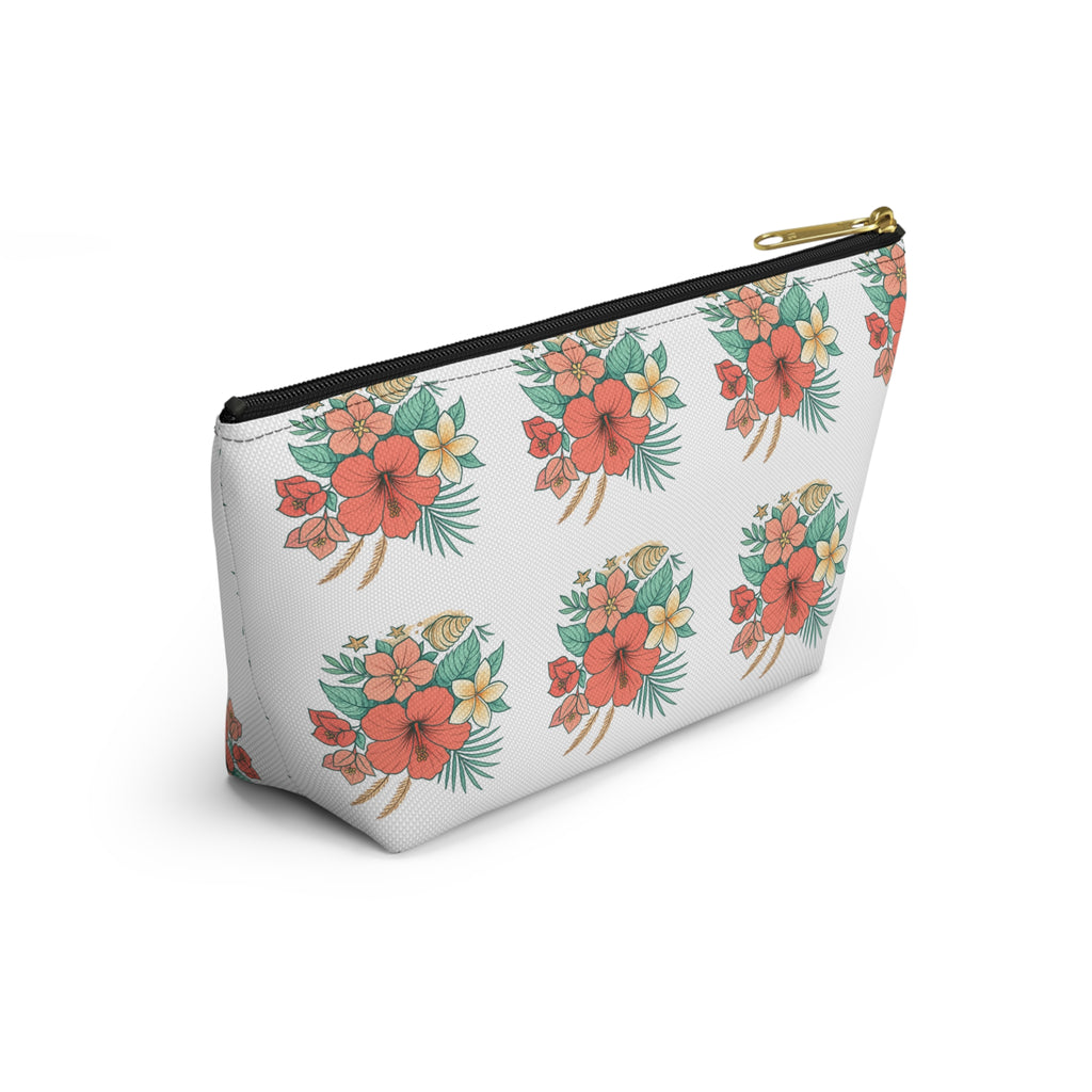 Tropical Floral Accessory Pouch — Hibiscus Cosmetic Bag with T-Bottom