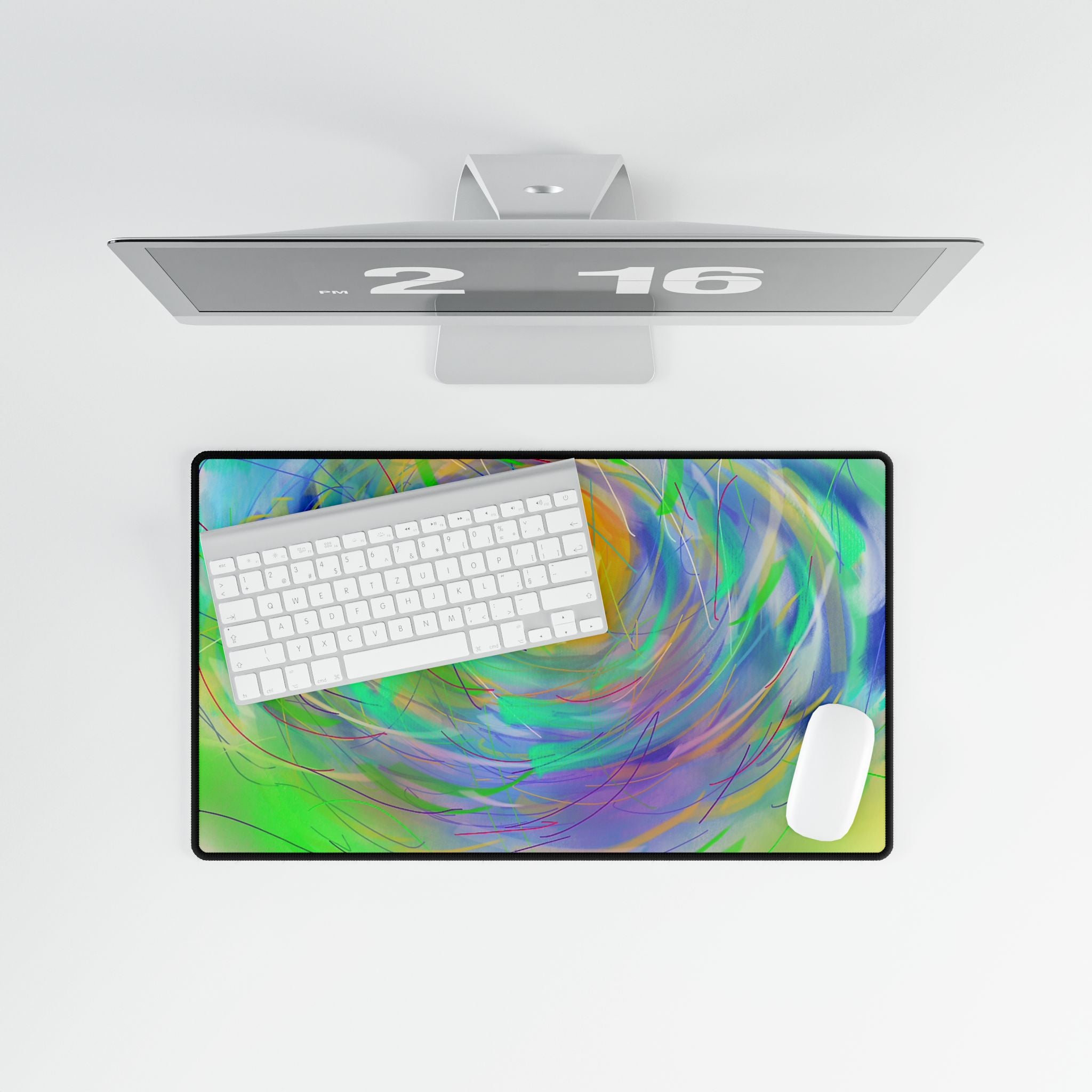 Abstract Sunrise Desk Mat — Colorful Swirl Mouse Pad for Home Office & Gaming