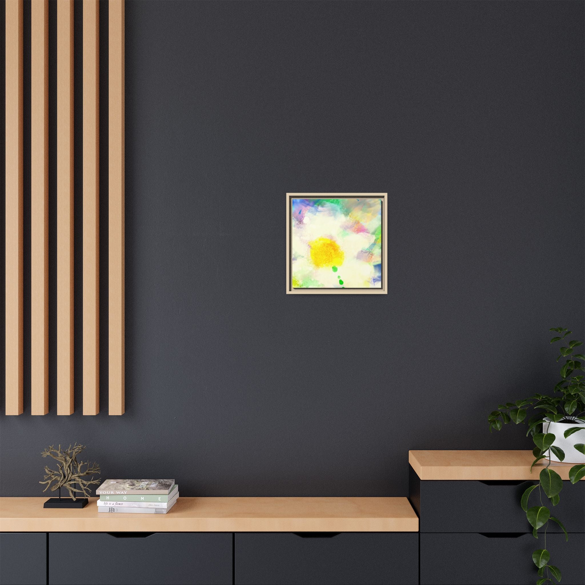 Framed Matte Canvas - Watercolor Yellow Floral Abstract Wall Art