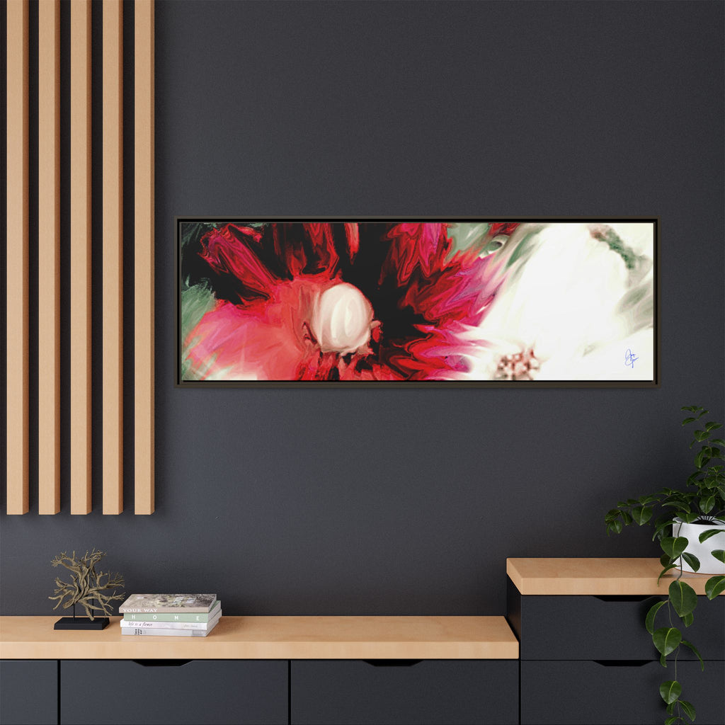 Framed Matte Canvas Print — Blurred Red & White Floral Art