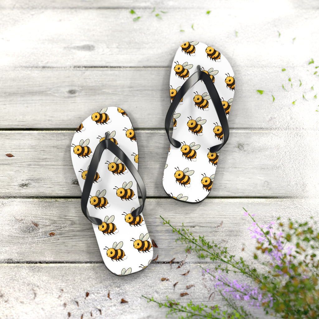 Bee Pattern Flip Flops — Cute Yellow Bee Summer Sandals