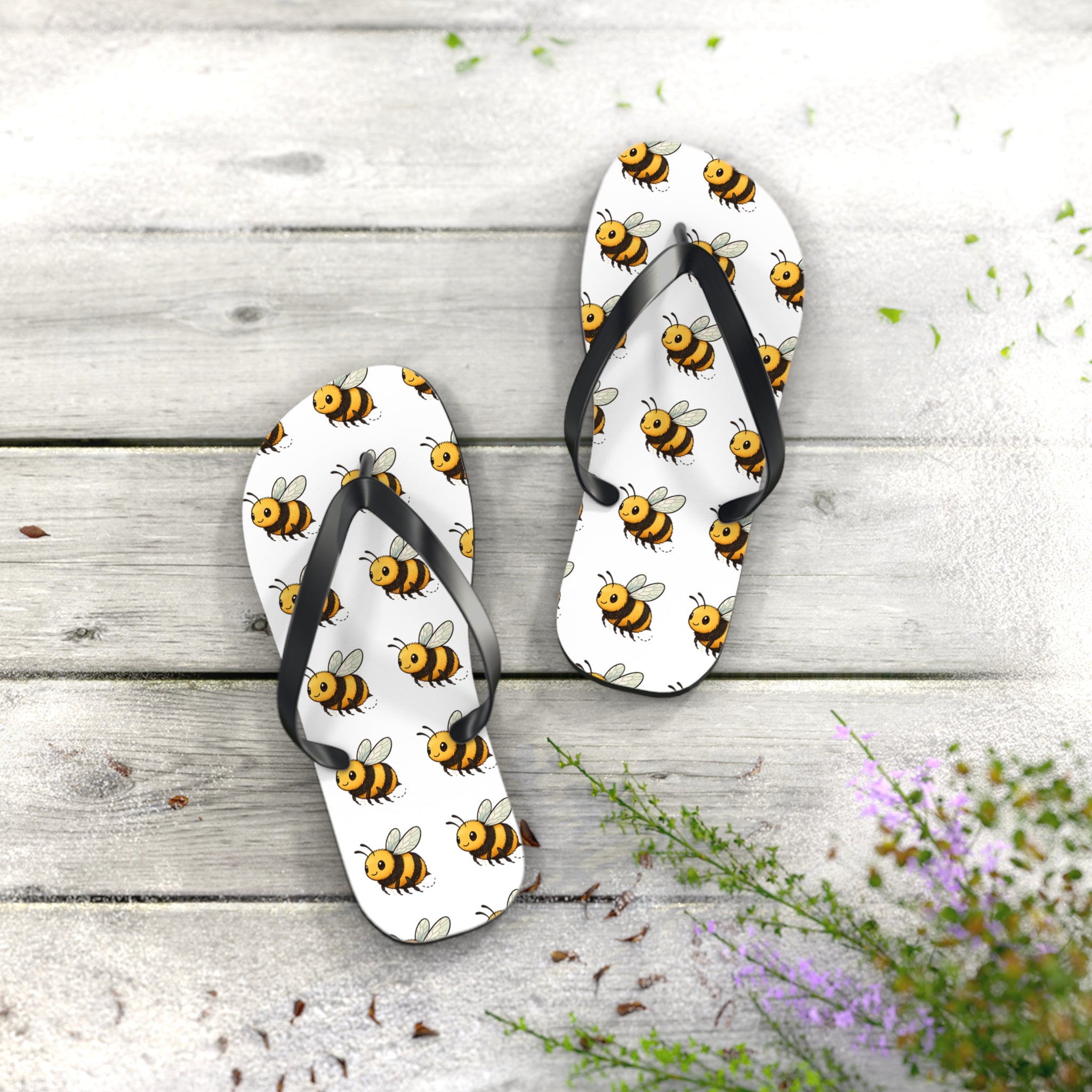 Bee Pattern Flip Flops — Cute Yellow Bee Summer Sandals