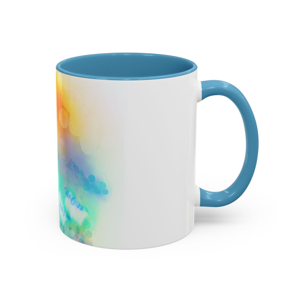 Sunrise Watercolor Accent Coffee Mug — Bright Abstract Teal & Yellow Ceramic