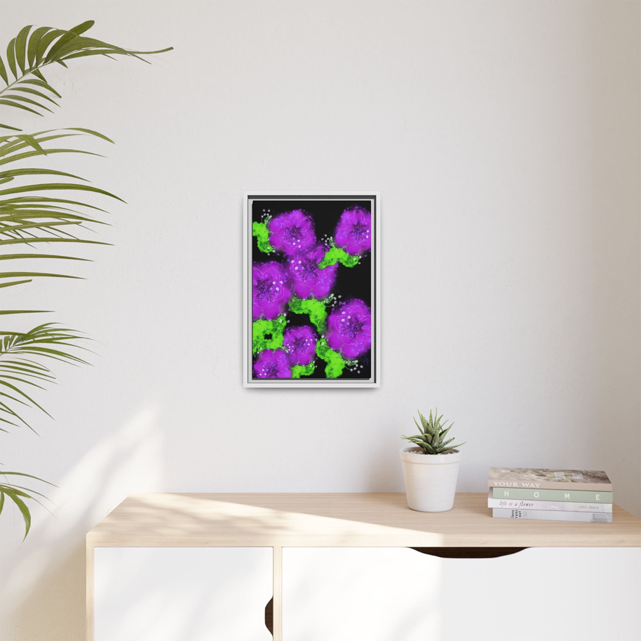 Framed Floral Canvas Print — Matte Multi-Color Blooms Wall Art